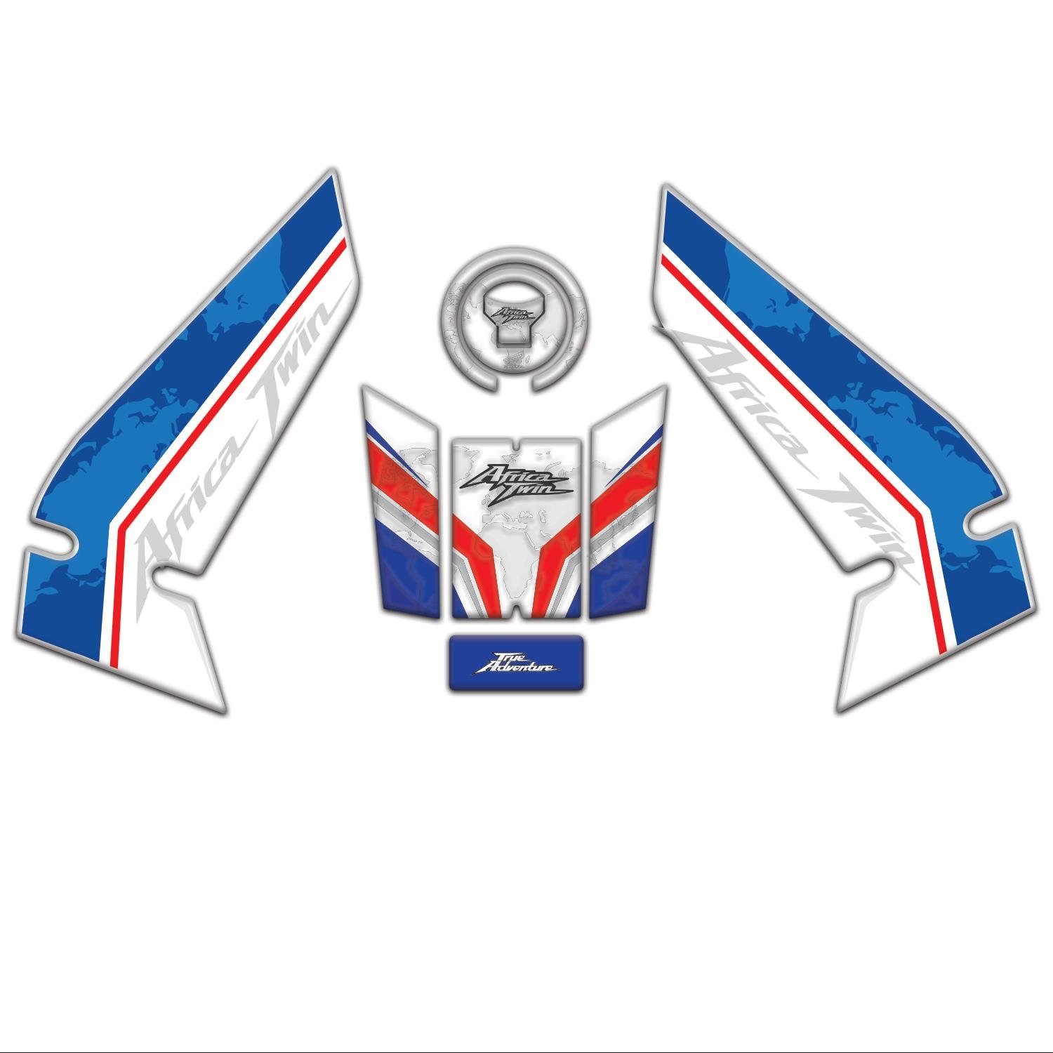 Redline Grafik Honda Africa Twin CRF1100L L1 2016 -2025 Uyumlu Tank Pad Seti Mavi Beyaz Kırmızı