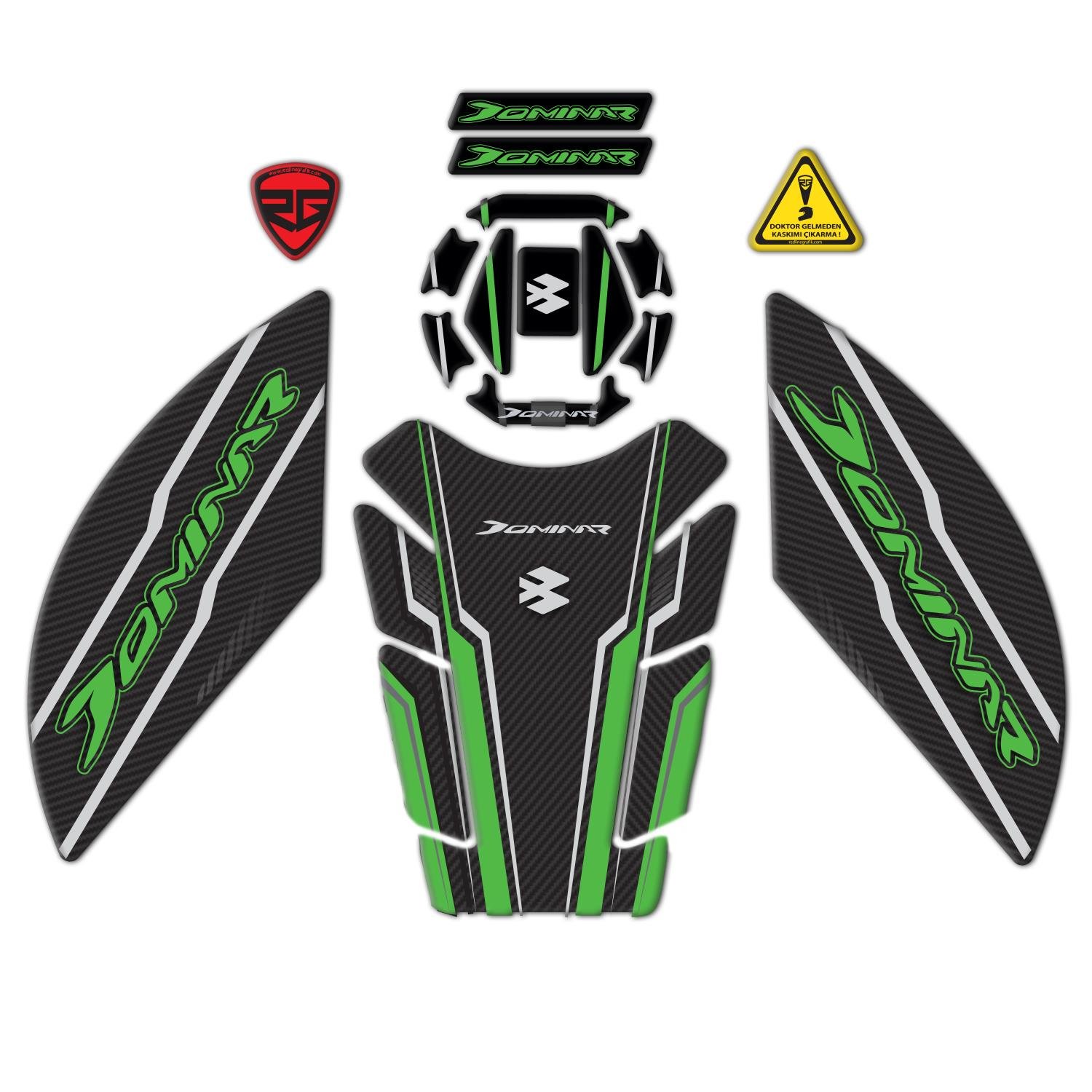 Redlinegrafik Bajaj Dominar 250 2020 - 2023 Uyumlu Yeşil Karbon Tank Pad Koruyucu Seti 