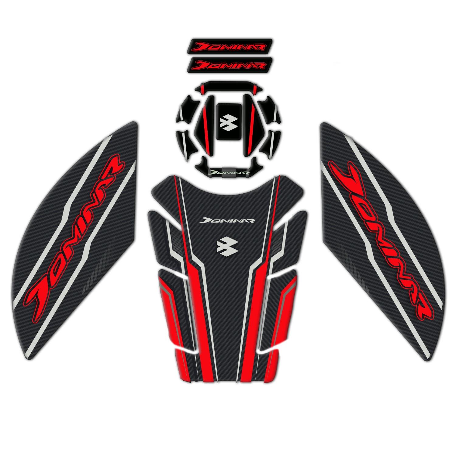 Redlinegrafik Bajaj Dominar 250 2020 - 2023 Uyumlu Kırmızı Karbon Tank Pad Koruyucu Seti 