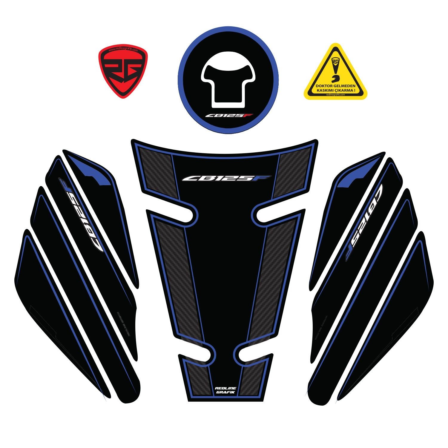 Redlinegrafik Cb125f 2023-2024 Uyumlu Mavi Siyah Tank Pad Koruyucu Seti 