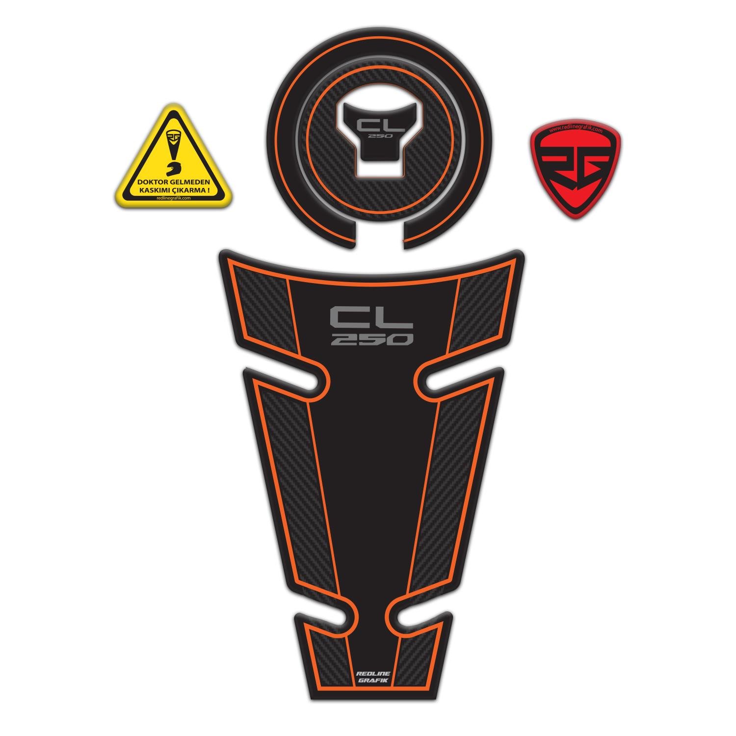 Redlinegrafik Honda Cl 250 2023-2024 Uyumlu Turuncu Sİyah Tank Pad Koruyucu Seti 