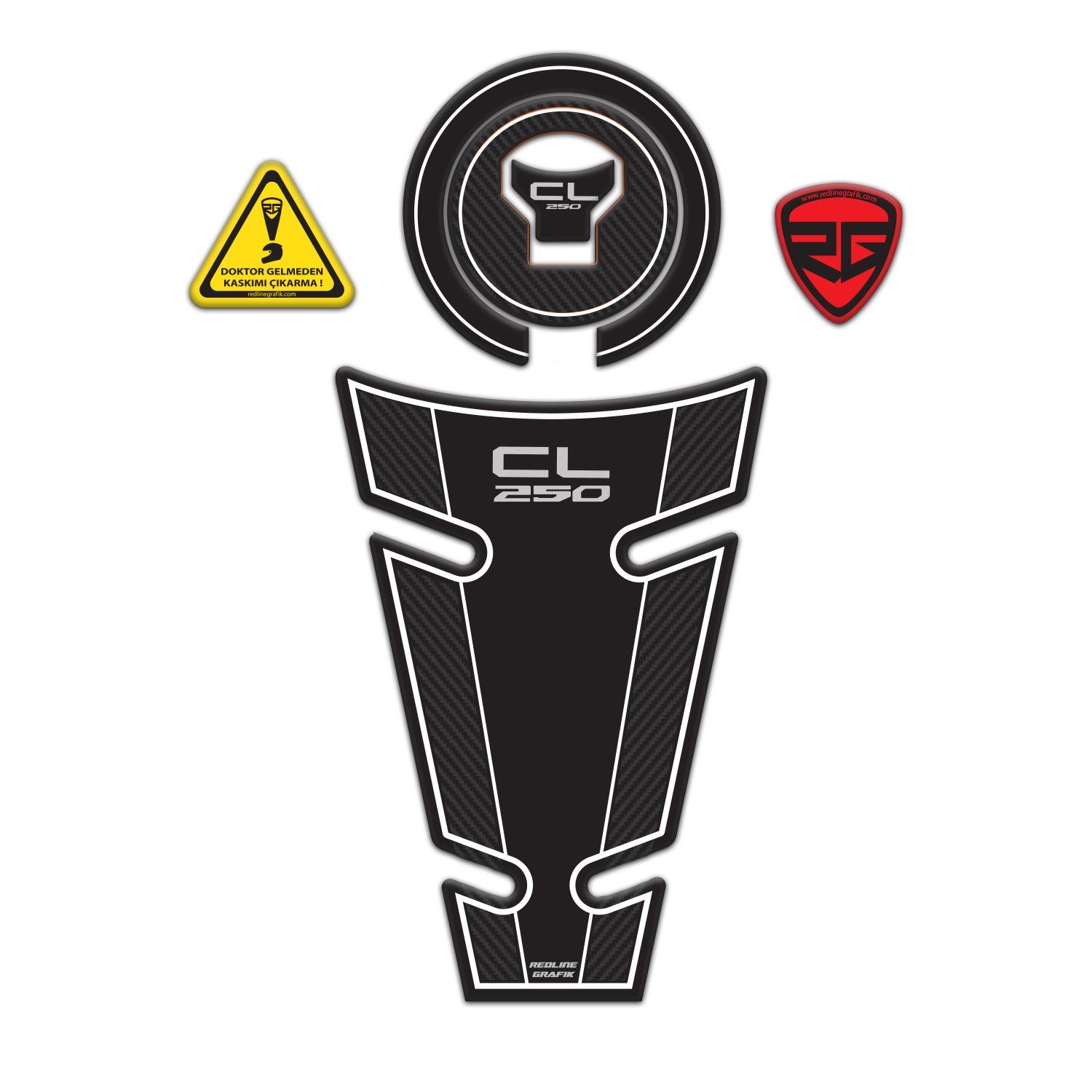 Redlinegrafik Honda Cl 250 2023-2024 Uyumlu Beyaz Carbon Tank Pad Koruyucu Seti 