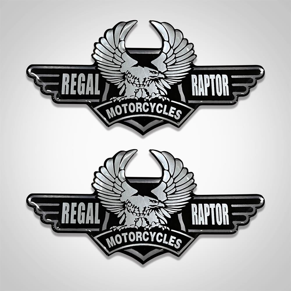 Regal Raptor Motorsiklet Depo Yanları için 2'li 3D Gümüş damla Sticker Arma
