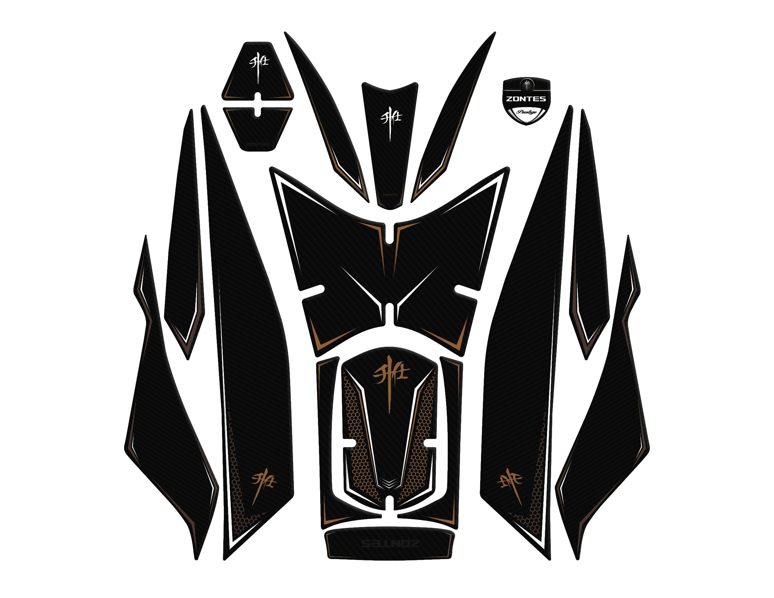 Rks RZ250S Zontes 2023-2024 Uyumlu Full Tank Pad  Set Siyah Altın Gold Redline Grafik