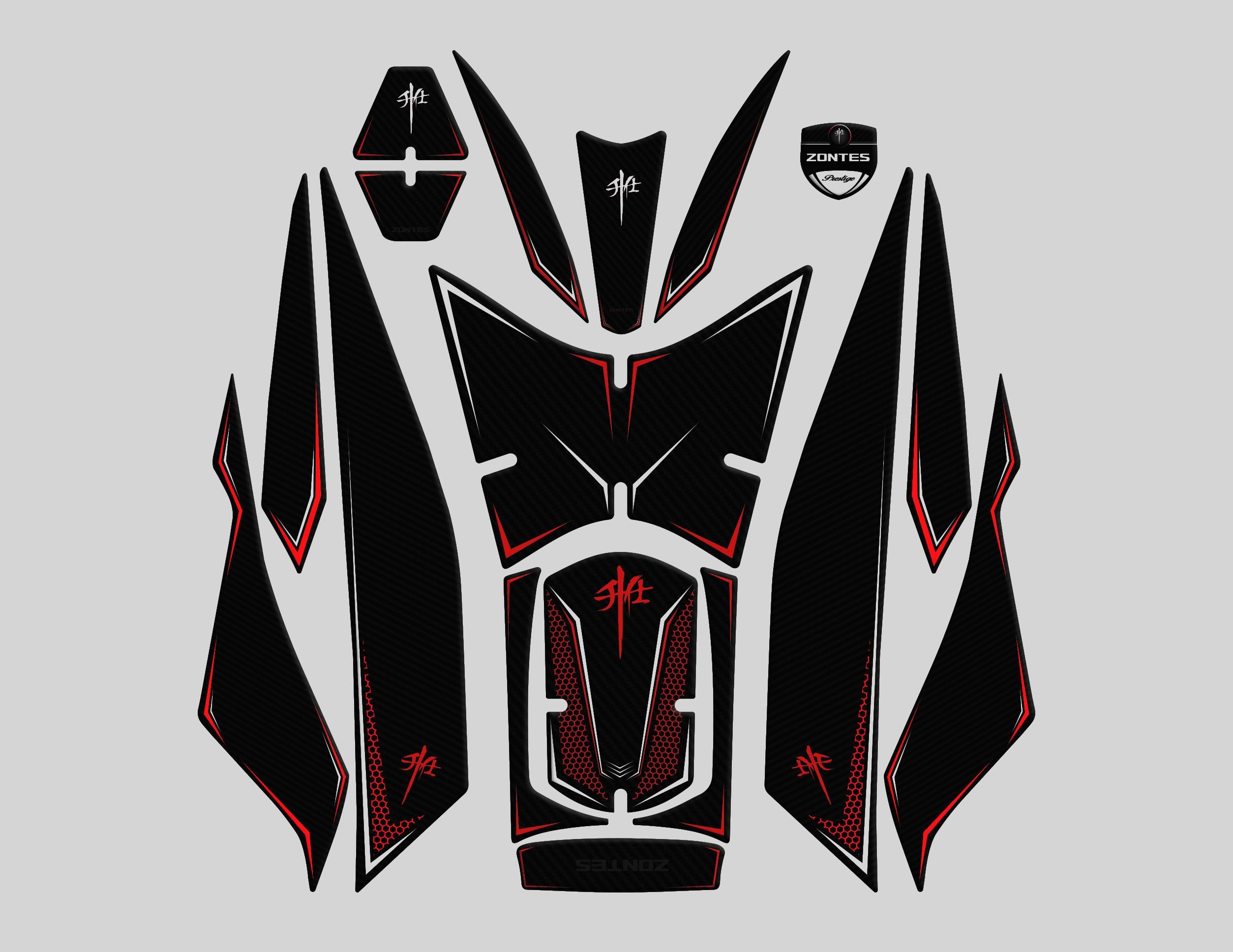 Rks RZ250S Zontes 2023-2024 Uyumlu Full Tank Pad  Set Siyah Kırmızı Redline Grafik