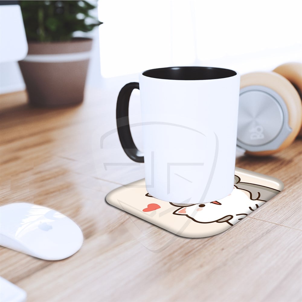Sevimli Kedi Bardak Altlığı 3D Sticker 