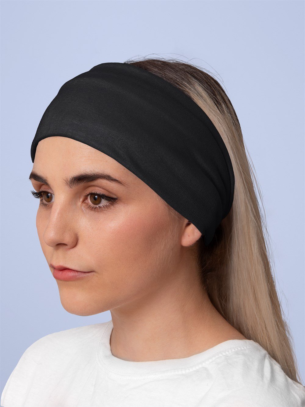 Siyah Düz Renk Kadın Bandana Saç Bandı Toka Boyunluk