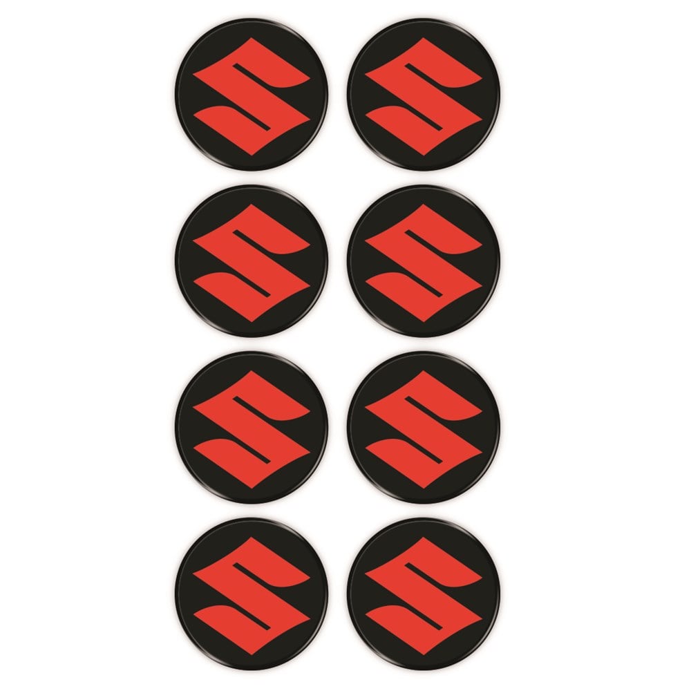 Suzuki Logo 8'li Koruma Takozu 3D Sticker Etiket Siyah Kırmızı