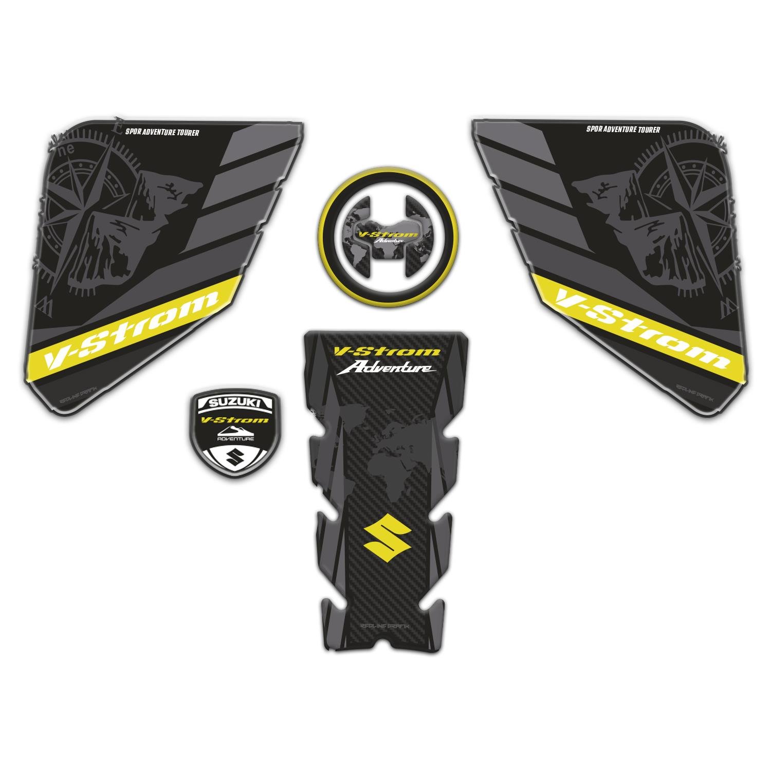 Suzukı V-Strom 650 - 650xt 2017 - 2024 Sarı Siyah Uyumlu Tank Pad Set Redlinegrafik