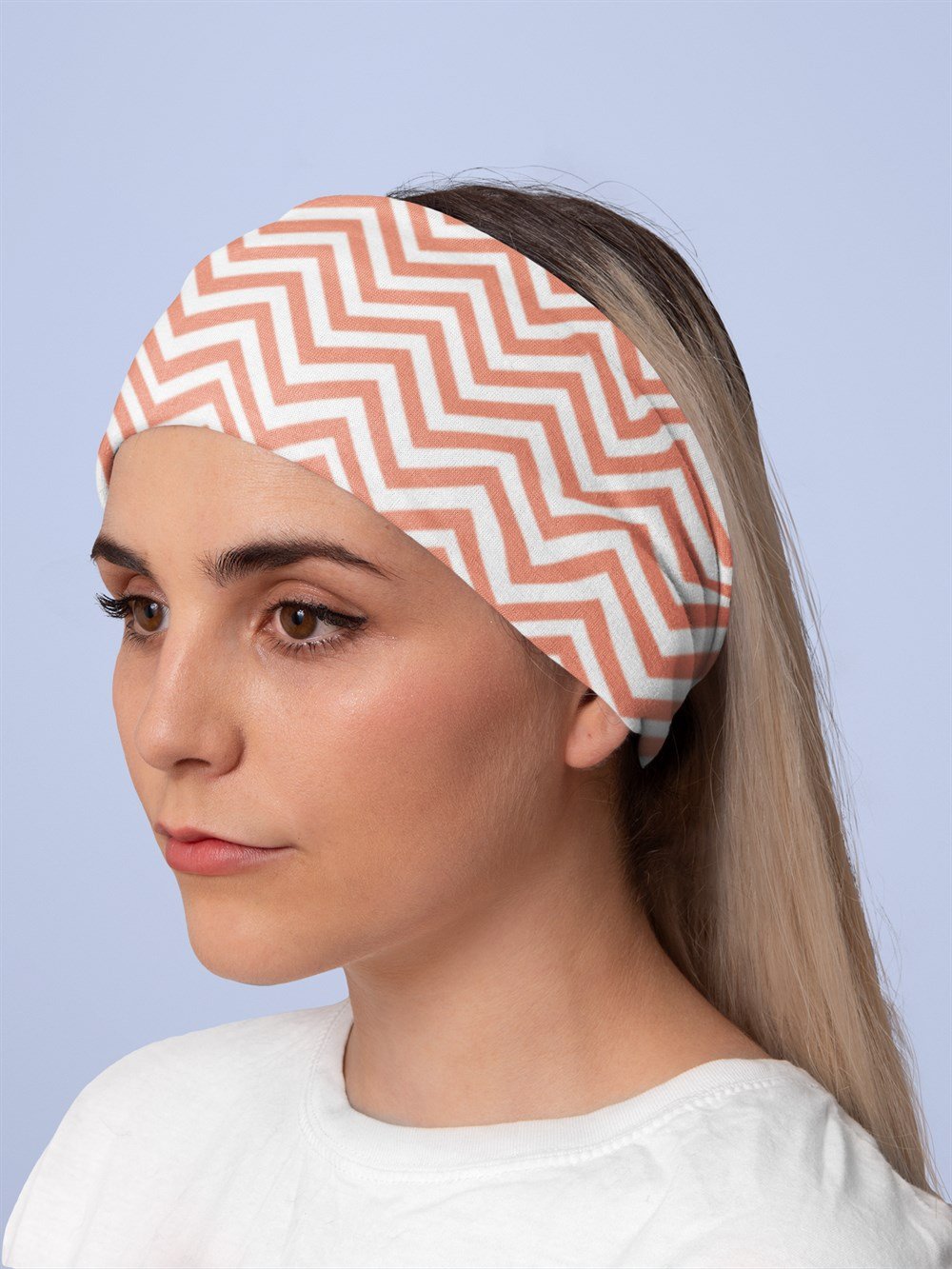 Turuncu Zikzak Desen Kadın Bandana Saç Bandı Toka Boyunluk