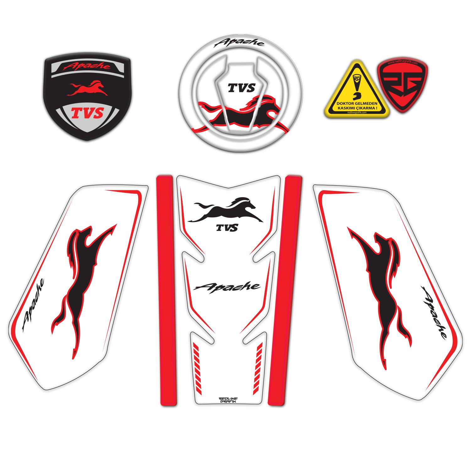 TVS Apache Uyumlu Tank Pad Seti Beyaz Kırmızı Redlinegrafik