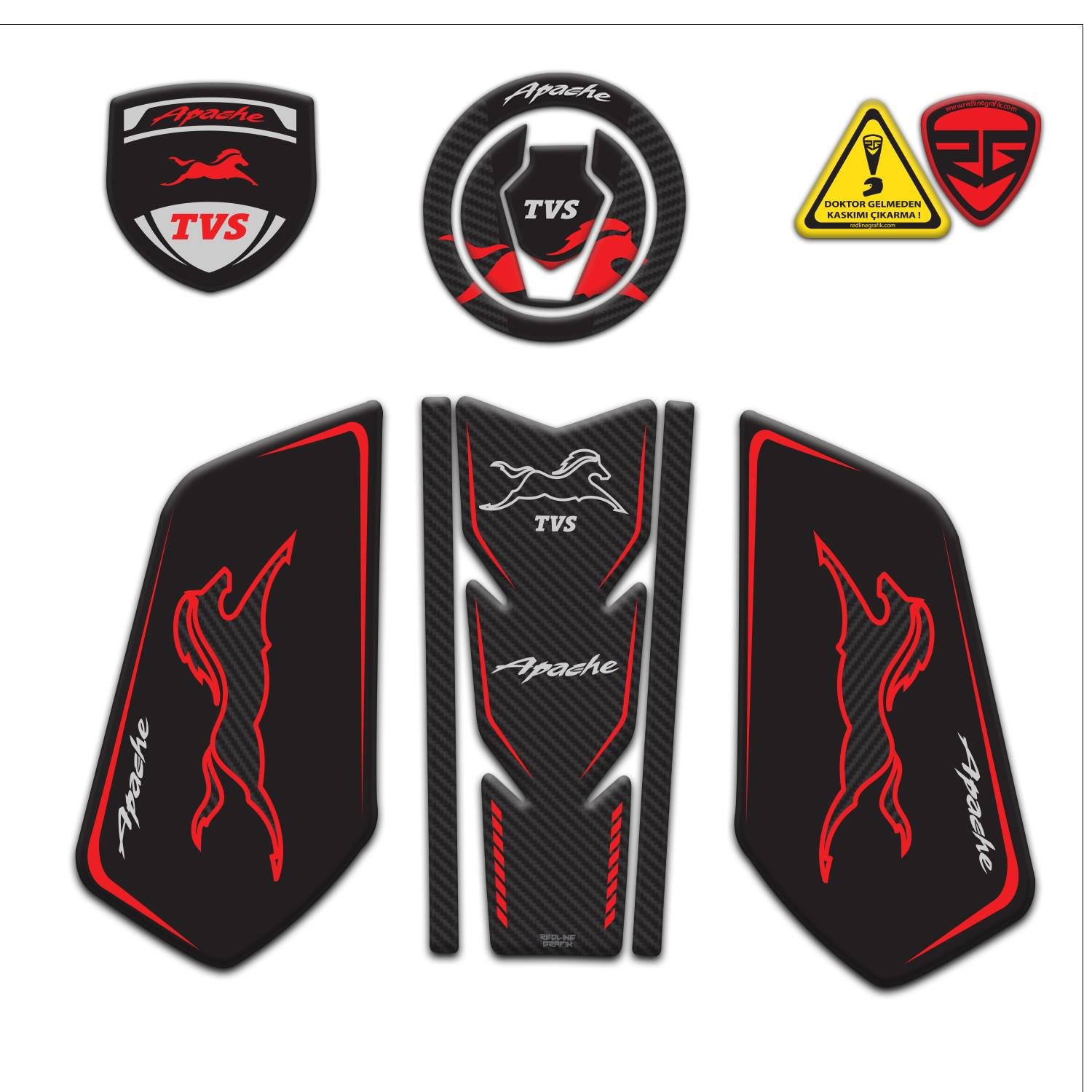 TVS Apache Uyumlu Tank Pad Seti Kırmızı Siyah Redlinegrafik