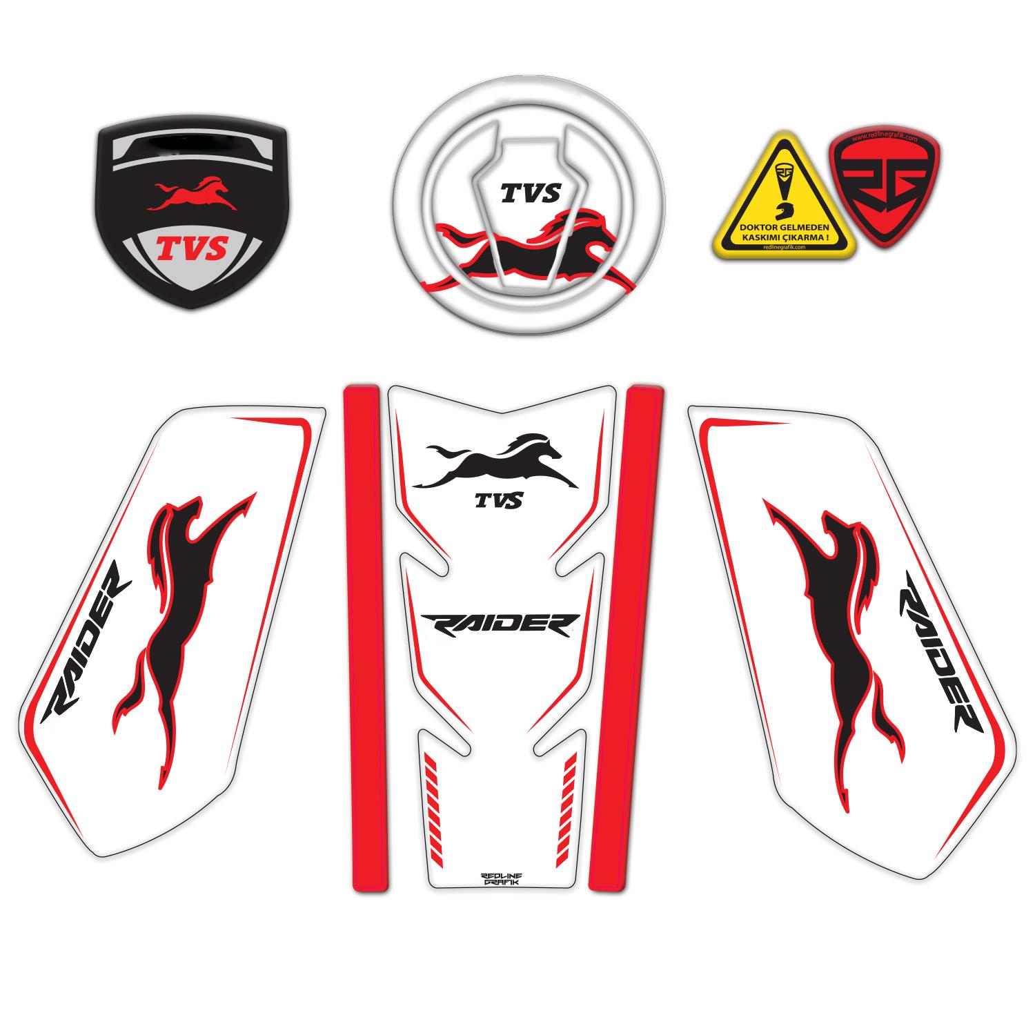 TVS Raider Tank Pad Sticker Seti Beyaz Kırmızı Redlinegrafik 