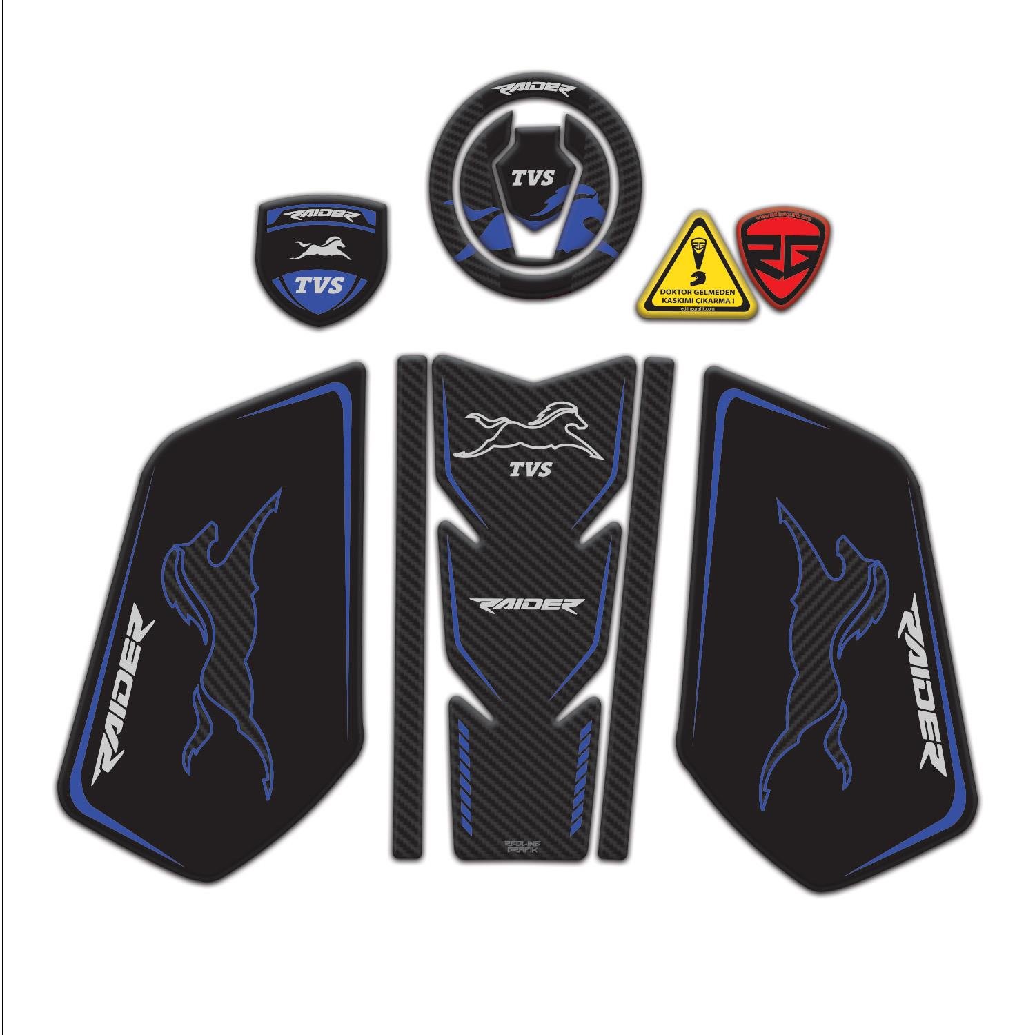 TVS Raider Tank Pad Sticker Seti Mavi Siyah Redlinegrafik 