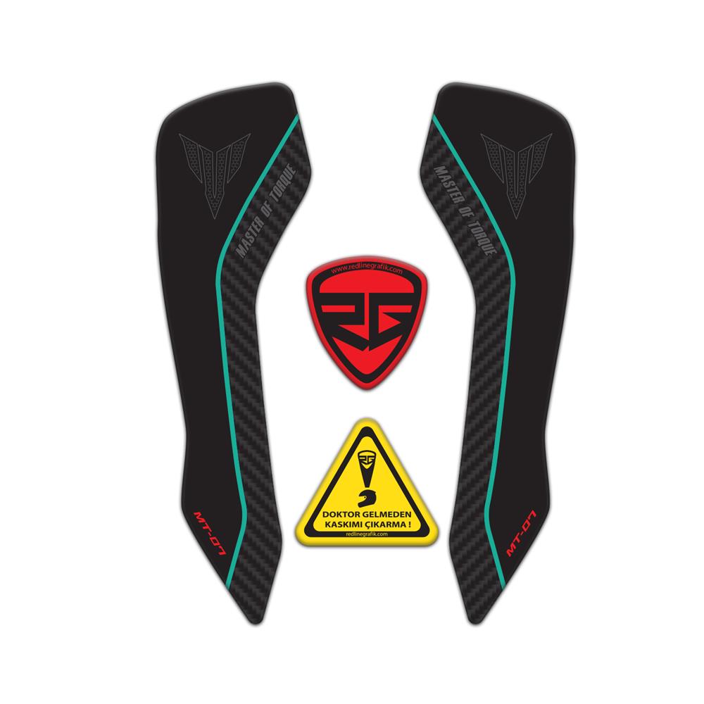 Yamaha MT-07 2021-2023 Uyumlu Kafa Koruma Pad Sticker Turkuaz Siyah
