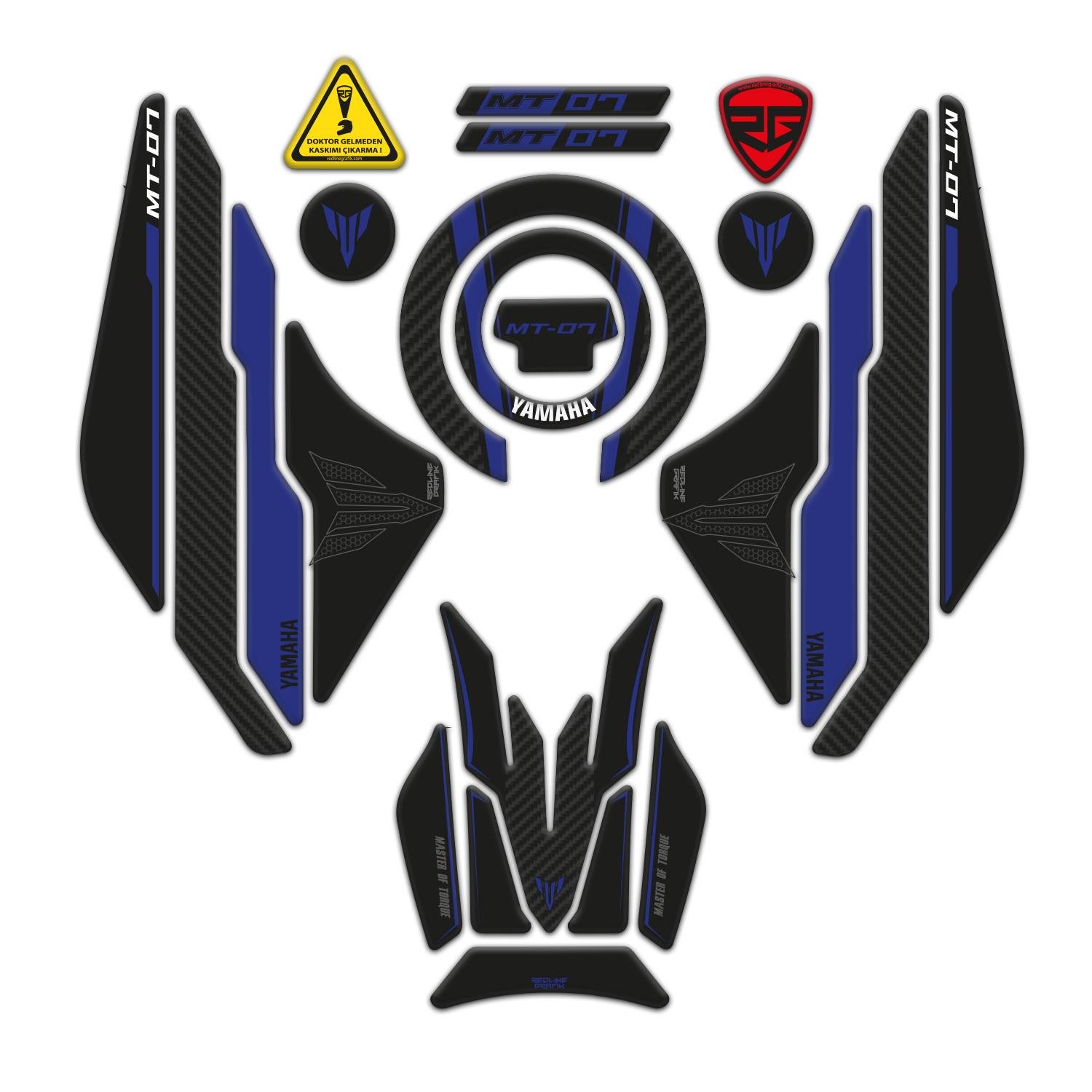 Yamaha MT-07 2021-2023 Uyumlu Tank Pad Seti Mavi Siyah Redlinegrafik