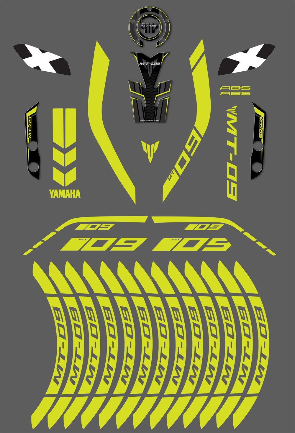 Yamaha MT 09 Full Neon Sarı Set