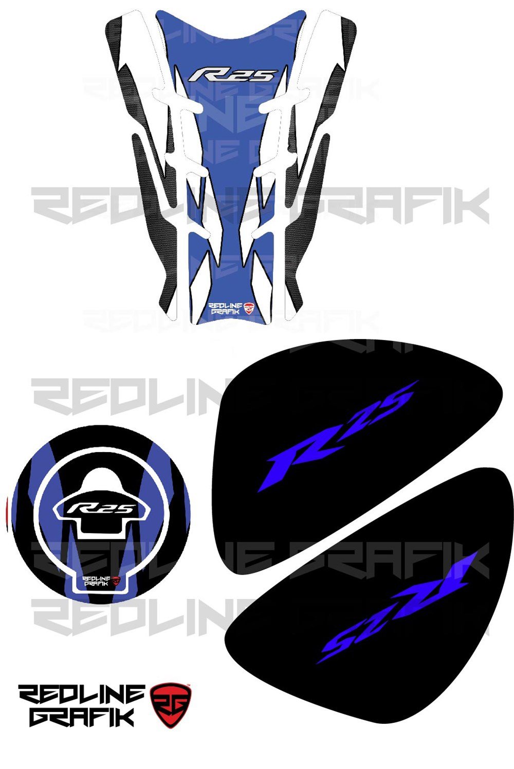 Yamaha R25 Tank Pad Seti Mavi