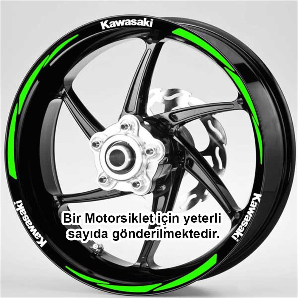 Yeşil Beyaz Kawasaki Yazılı 3 Parçalı Reflektif Beyaz Jant Şeridi