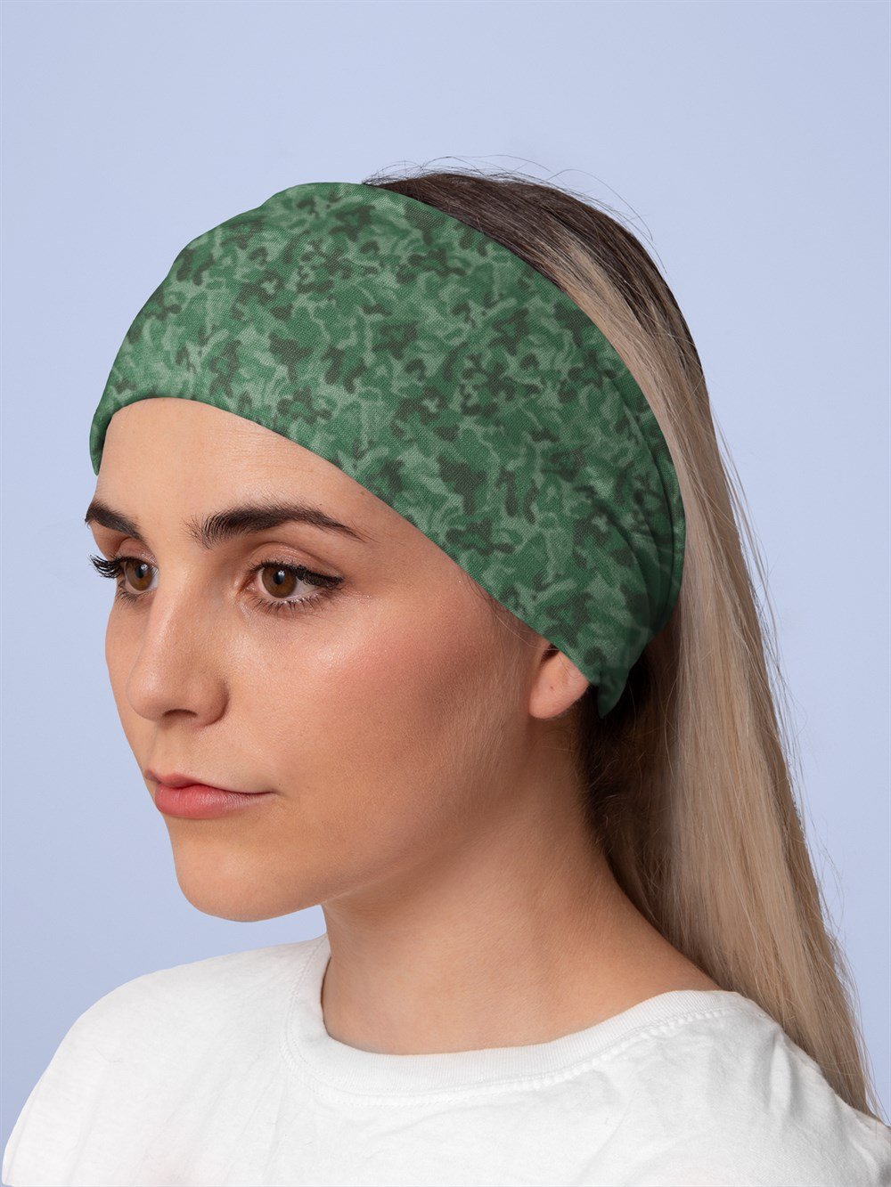 Yeşil Kamuflaj Bandana Saç Bandı Toka Boyunluk