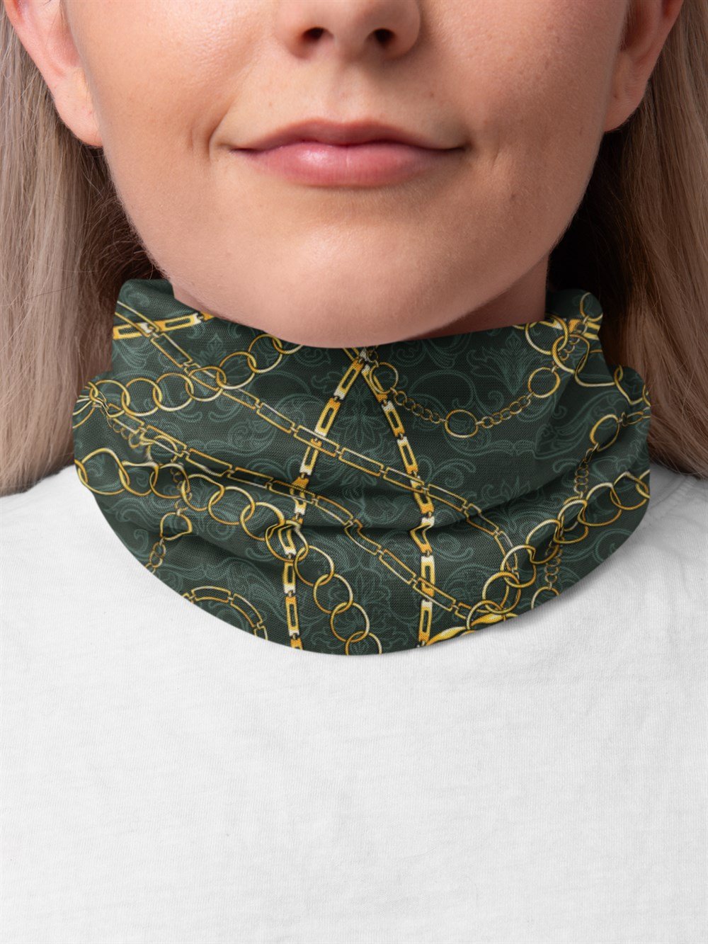Zincir Desenli Kadın Bandana Saç Bandı Toka Boyunluk