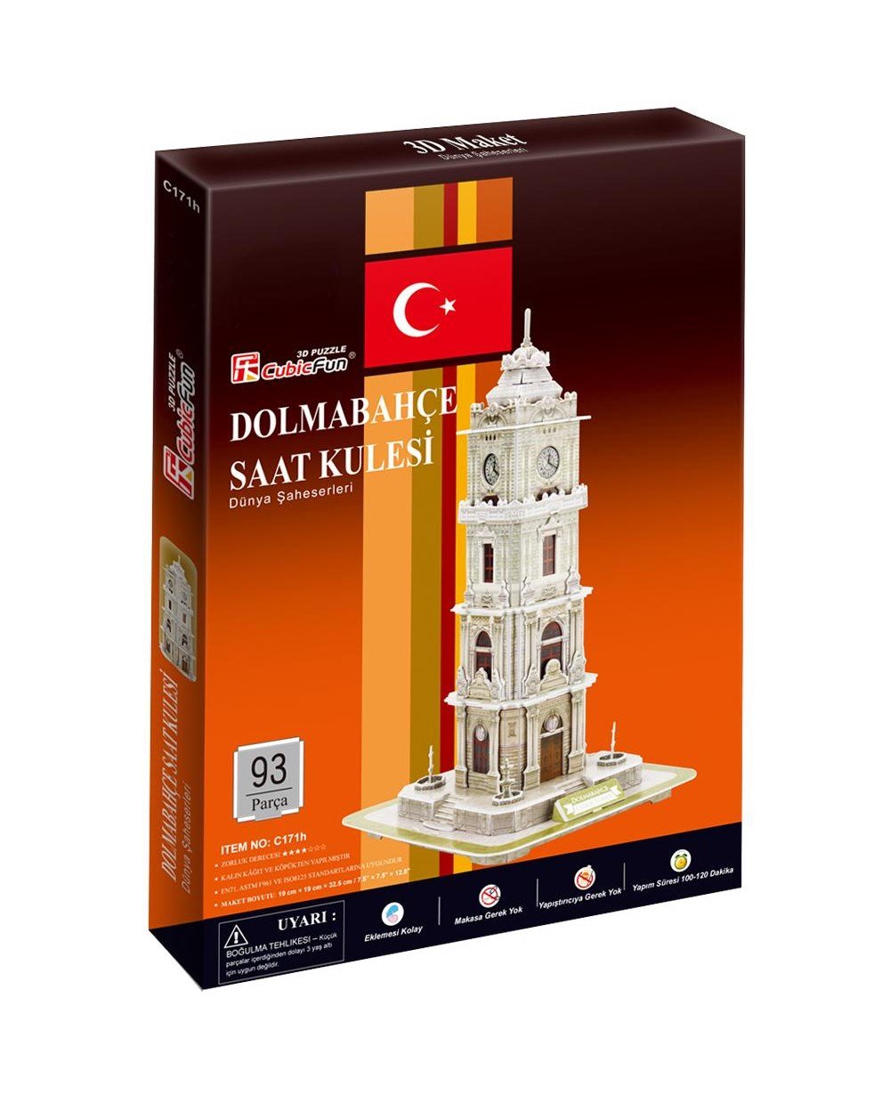 3D Puzzle Modelleri, CUBIC FUN, Cubic Fun 3D Puzzle 93 Parça Domabahçe Saat Kulesi 19x19x32,5 C171h