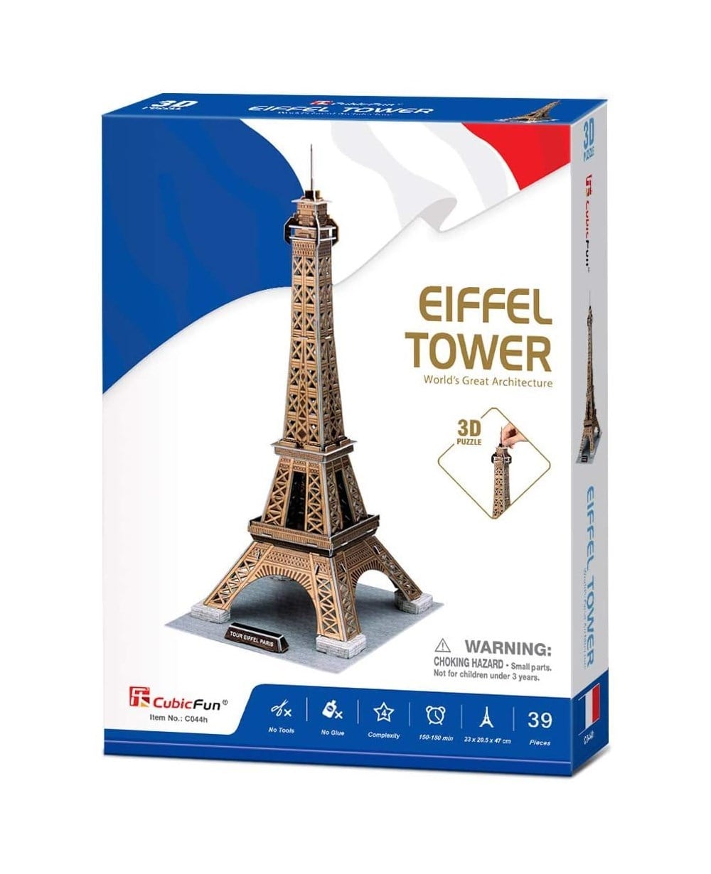 3D Puzzle Modelleri, CUBIC FUN, Cubic Fun 3D Puzzle 39 Parça Eyfel Kulesi, Fransa 23x20,5x47 C044h