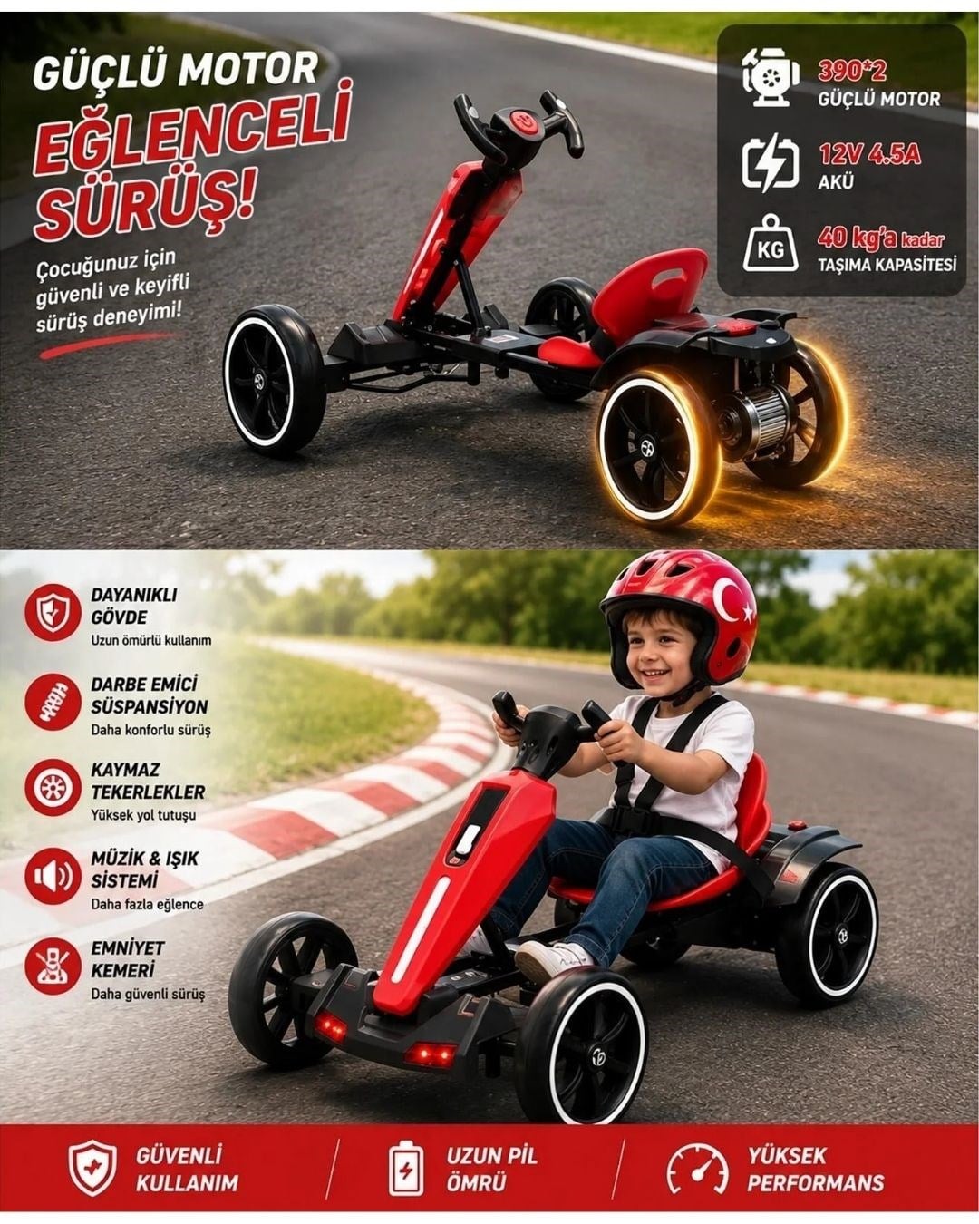 Akülü Arabalar, UJ TOYS, Uj Toys Go Kart Uzaktan Kumandalı 12 V Akülü Araba