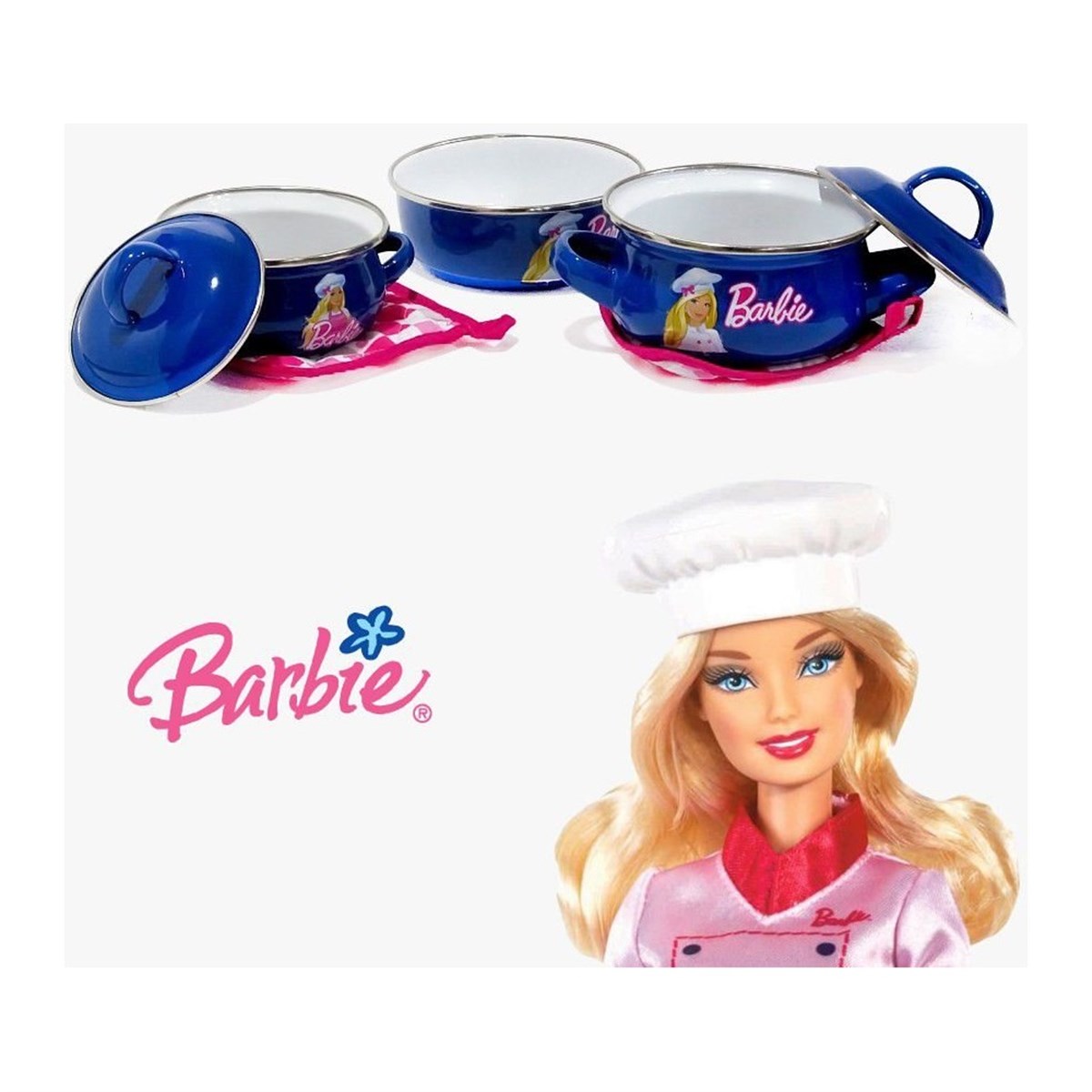 Barbie Şef 7 Parça Emaye Oyuncak Tencere Seti CH20307EM BB