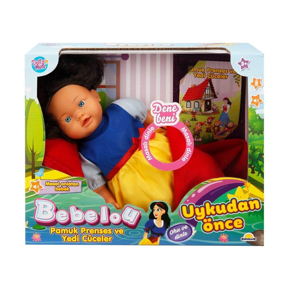 Bez Bebekler, Sunman, Bebelou Pamuk Prenses ve Yedi Cüceler Masalını Anlatan Bebek ve Kitabı 26168