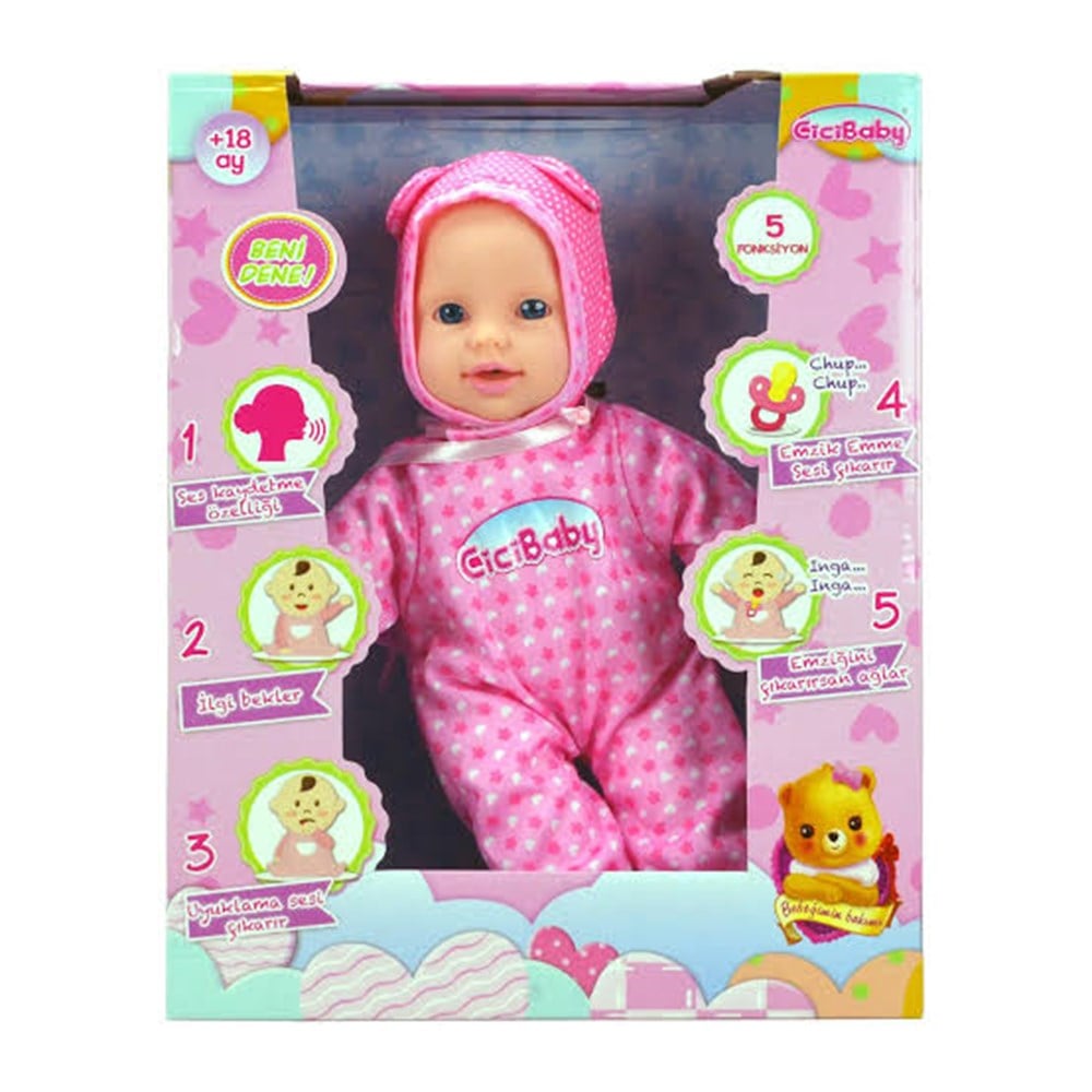 Bez Bebekler, Furkan Toys, CiciBaby Emzikli Bebeğim 5 Fonksiyonlu Oyuncak Bebek FR37029