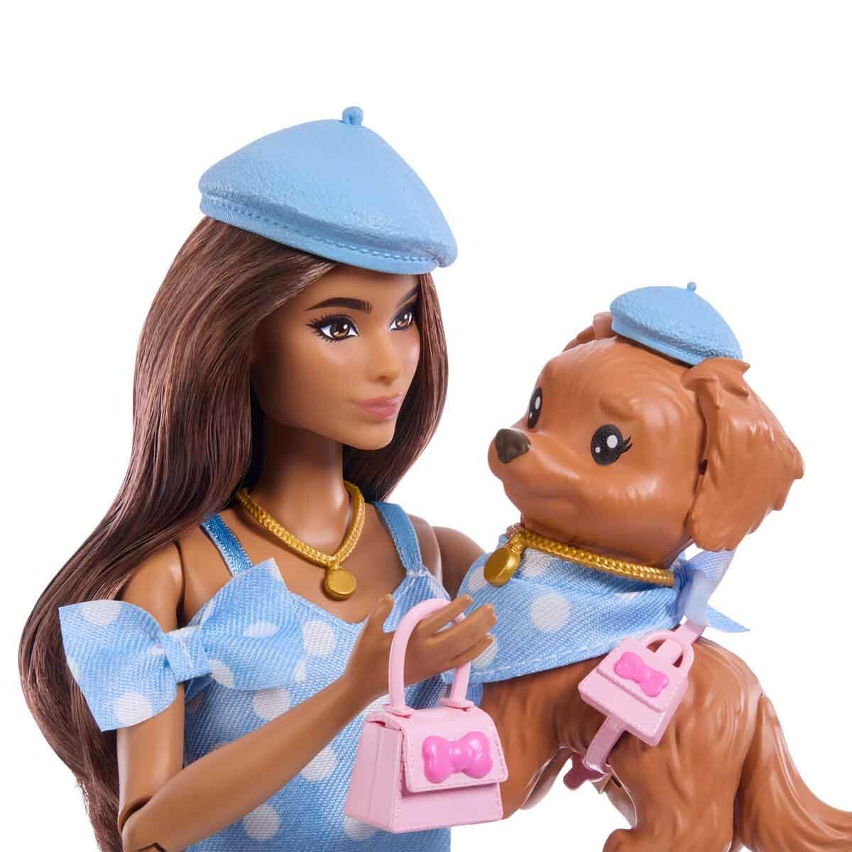 Breadcrumbut, Mattel, Barbie Uyumlu Dostlar Kahverengi Saçlı Bebek ve Köpekçiği JFP38