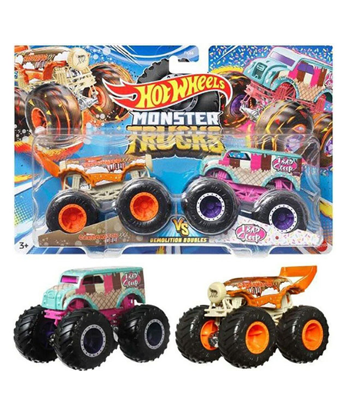 Breadcrumbut, Hot Wheels, Hot Wheels Monster Trucks 1:64 Ölçek 2'li Paketler FYJ64 HNX27 Carbonator Hwfloat ve 1 Bad Scoop