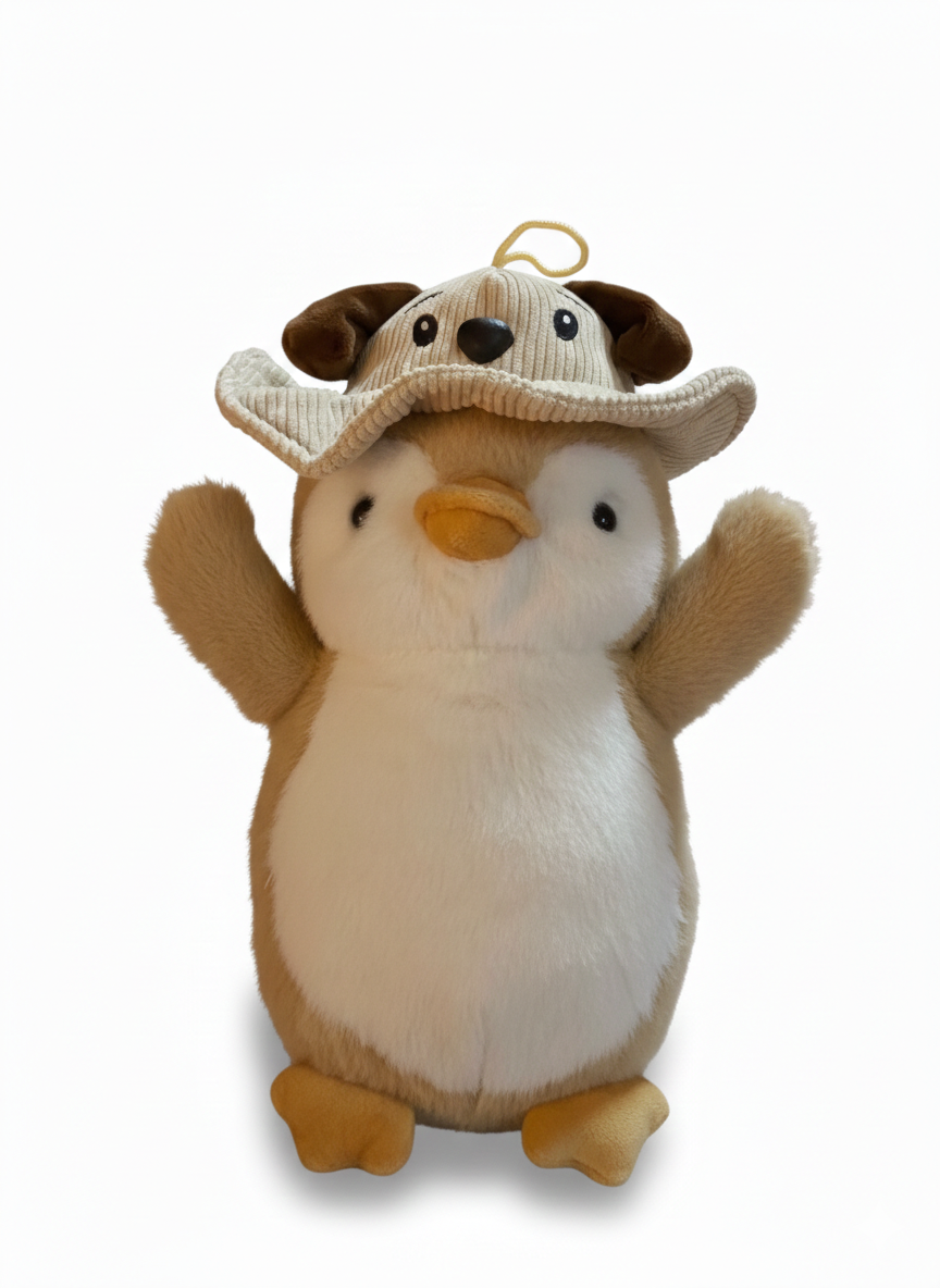 Breadcrumbut, Sunman, Şapkalı Peluş Penguen 30 cm Kahverengi
