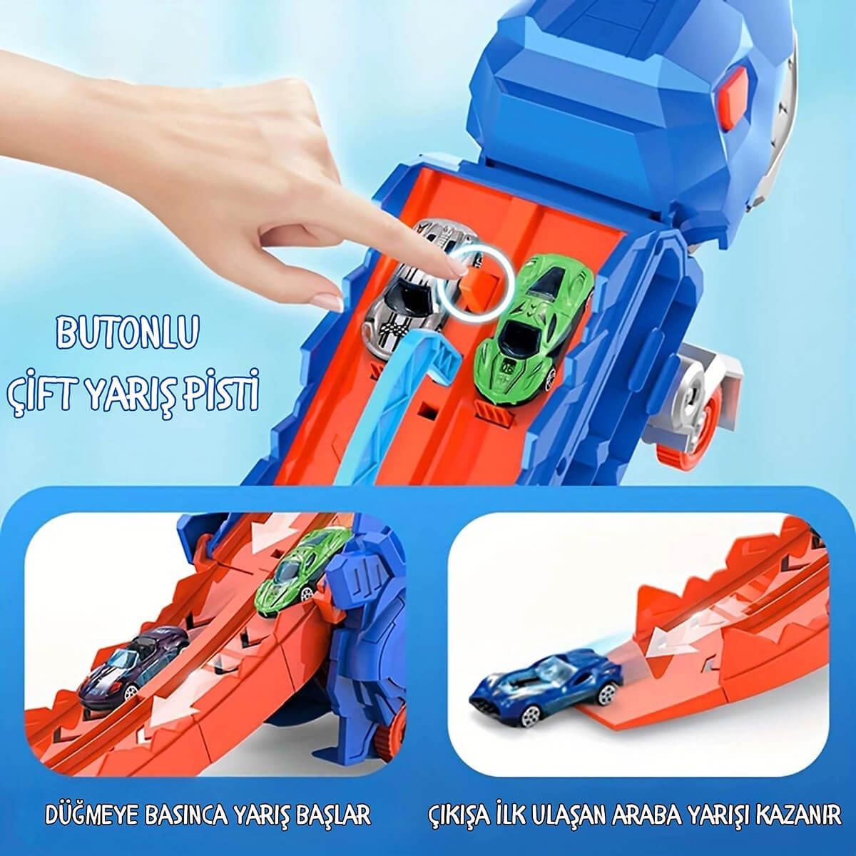 Çek-Bırak ve Sürmeli Arabalar, Sunman, 3in1 Maxx Wheels Dönüşebilen Dinozor Yarış Kamyonu Oyun Seti