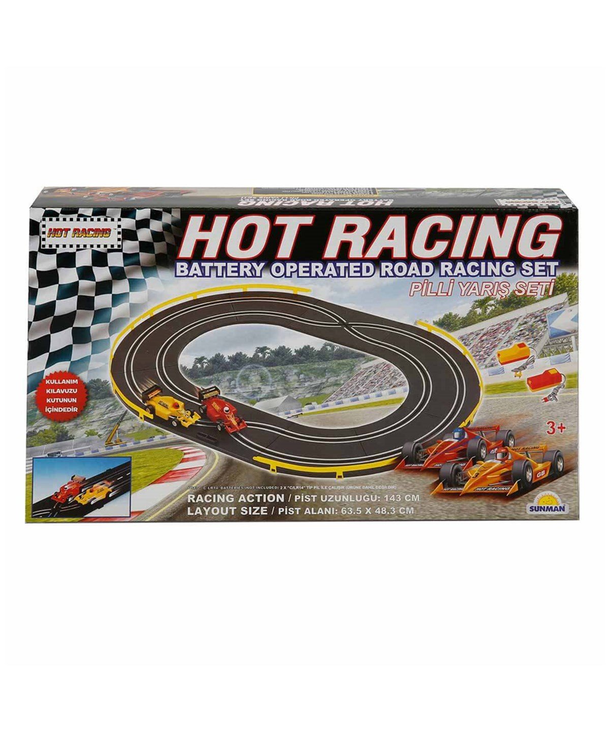 Çek-Bırak ve Sürmeli Arabalar, Sunman, Hot Racing Yarış Seti - Pilli