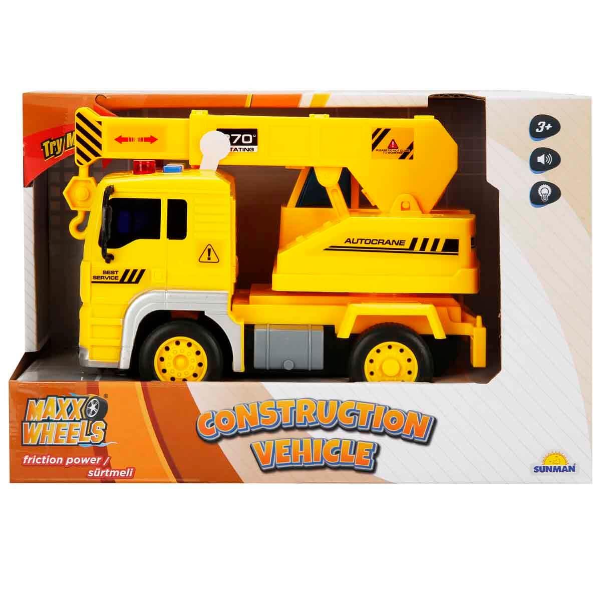 Çek-Bırak ve Sürmeli Arabalar, Sunman, Maxx Wheels Sesli ve Işıklı İnşaat Araçları 20 cm 31483 Vinç