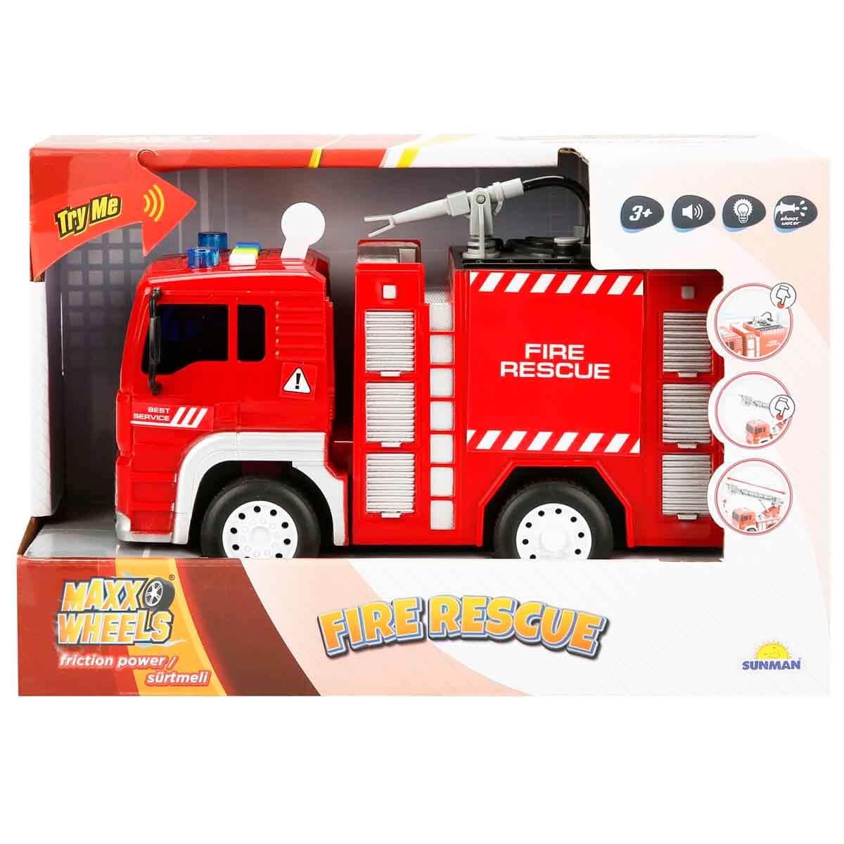 Çek-Bırak ve Sürmeli Arabalar, Sunman, Maxx Wheels Sesli ve Işıklı Su Fışkırtan İtfaiye Aracı 20 cm 31506 Su Tankı