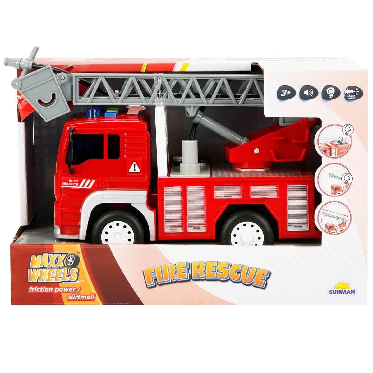 Çek-Bırak ve Sürmeli Arabalar, Sunman, Maxx Wheels Sesli ve Işıklı Su Fışkırtan İtfaiye Aracı 20 cm 31506 Merdiven