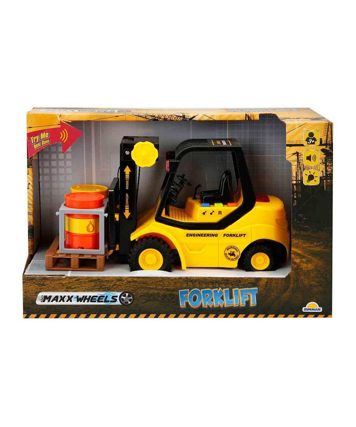 Çek-Bırak ve Sürmeli Arabalar, Sunman, Maxx Wheels Sesli ve Işıklı Forklift 24 cm 31513 Varil