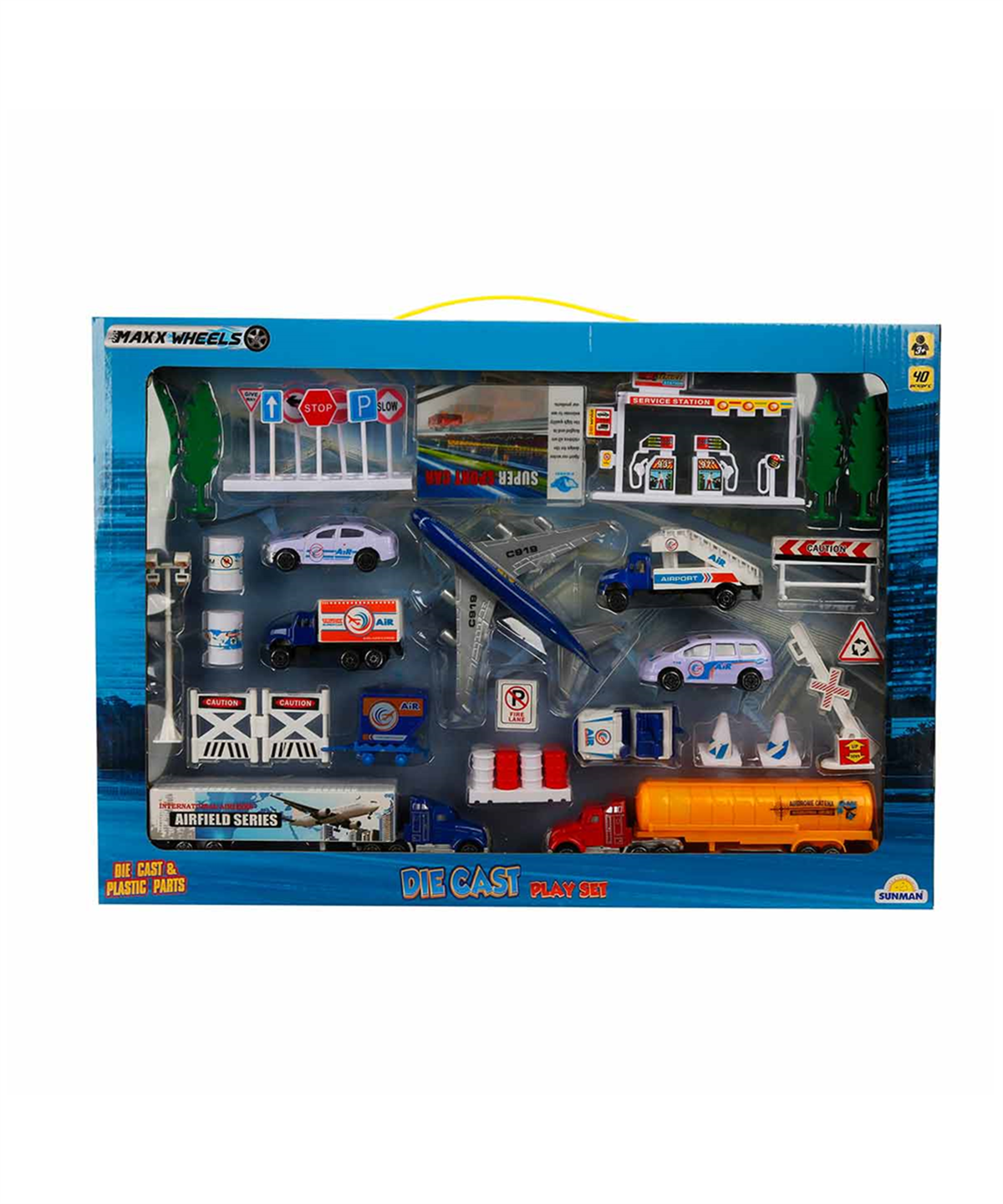 Çek-Bırak ve Sürmeli Arabalar, Sunman, Maxx Wheels 1:87 Metal Oyun Seti 40 Parça 51073 Hava Alanı
