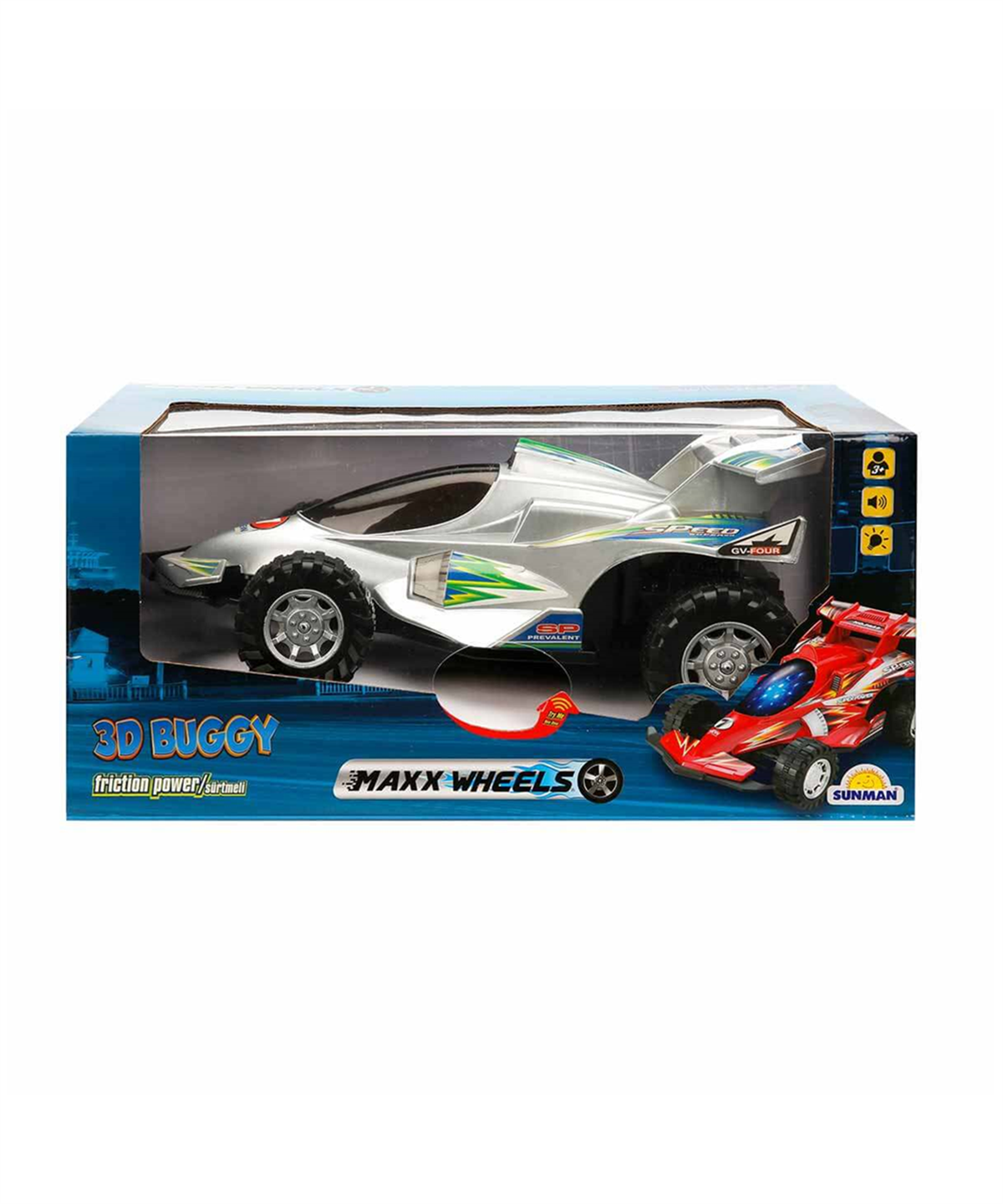 Çek-Bırak ve Sürmeli Arabalar, Sunman, Maxx Wheels Sesli ve Işıklı 3D Buggy Sürtmeli Araba 00996 Gri