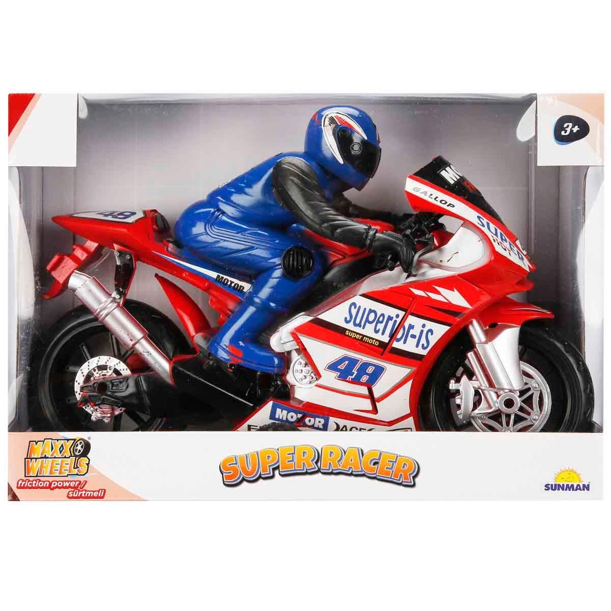 Çek-Bırak ve Sürmeli Arabalar, Sunman, Super Racer Sürtmeli Motorsiklet 32 cm 81010 Kırmızı