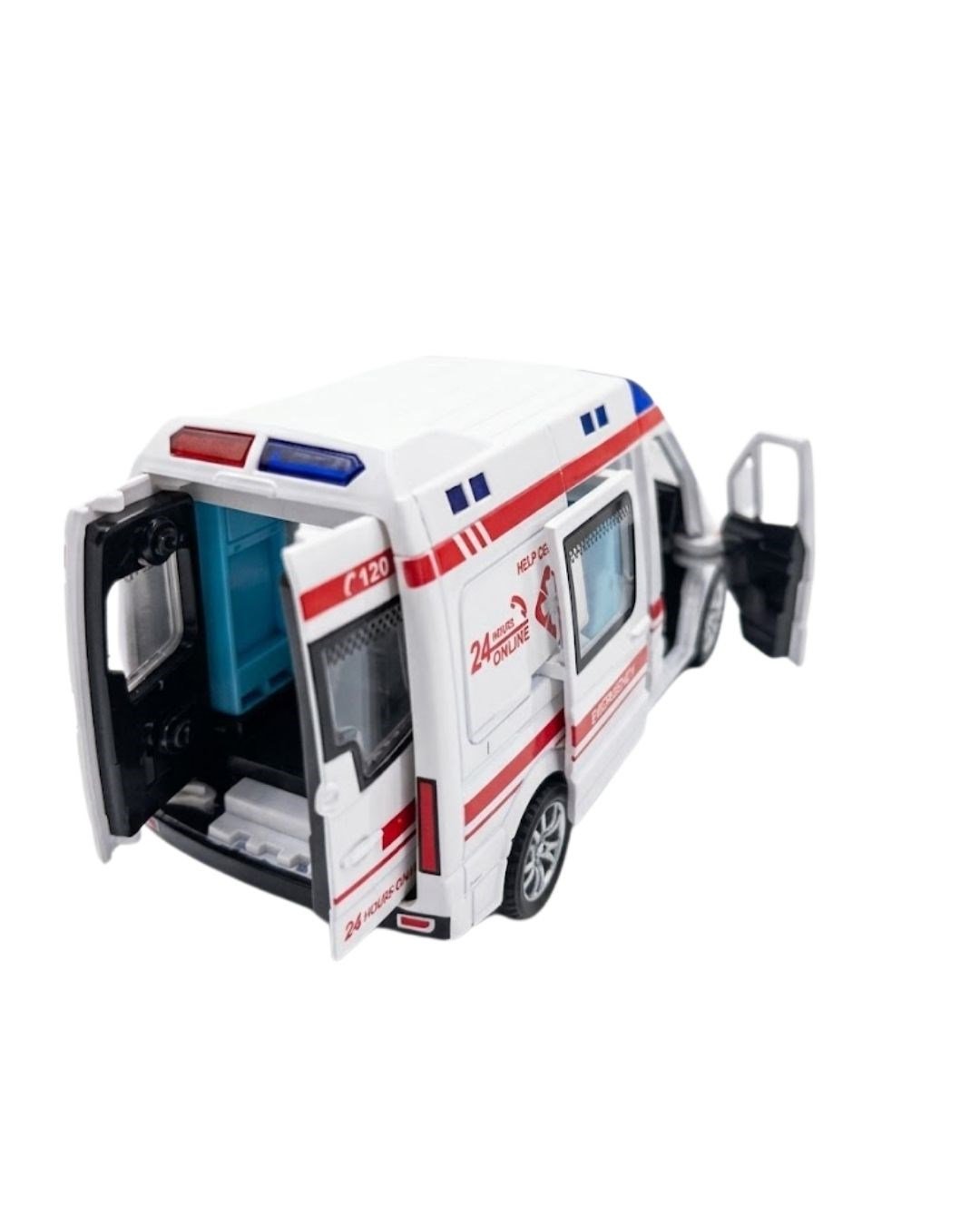 Çek-Bırak ve Sürmeli Arabalar, 4İ OYUNCAK, Sürmeli Sesli Işıklı Oyuncak Ambulans Kapıları Açılabilen Yan Kapı Sürgülü 15 cm 45203