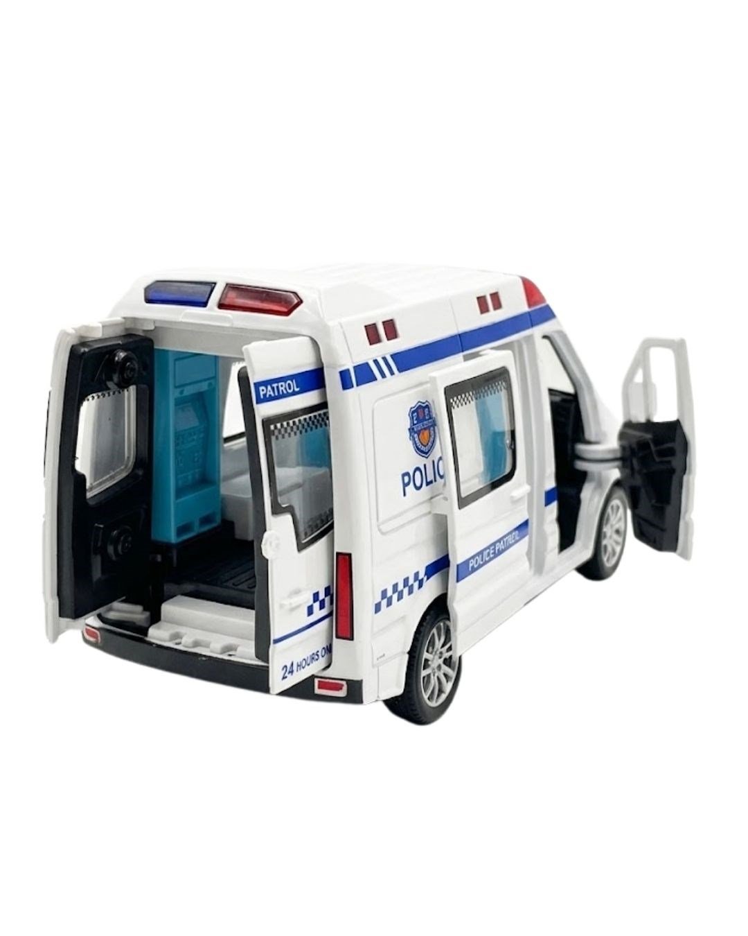 Çek-Bırak ve Sürmeli Arabalar, 4İ OYUNCAK, Sürmeli Sesli Işıklı Oyuncak Polis Aracı Kapıları Açılabilen Yan Kapı Sürgülü 15 cm 45203
