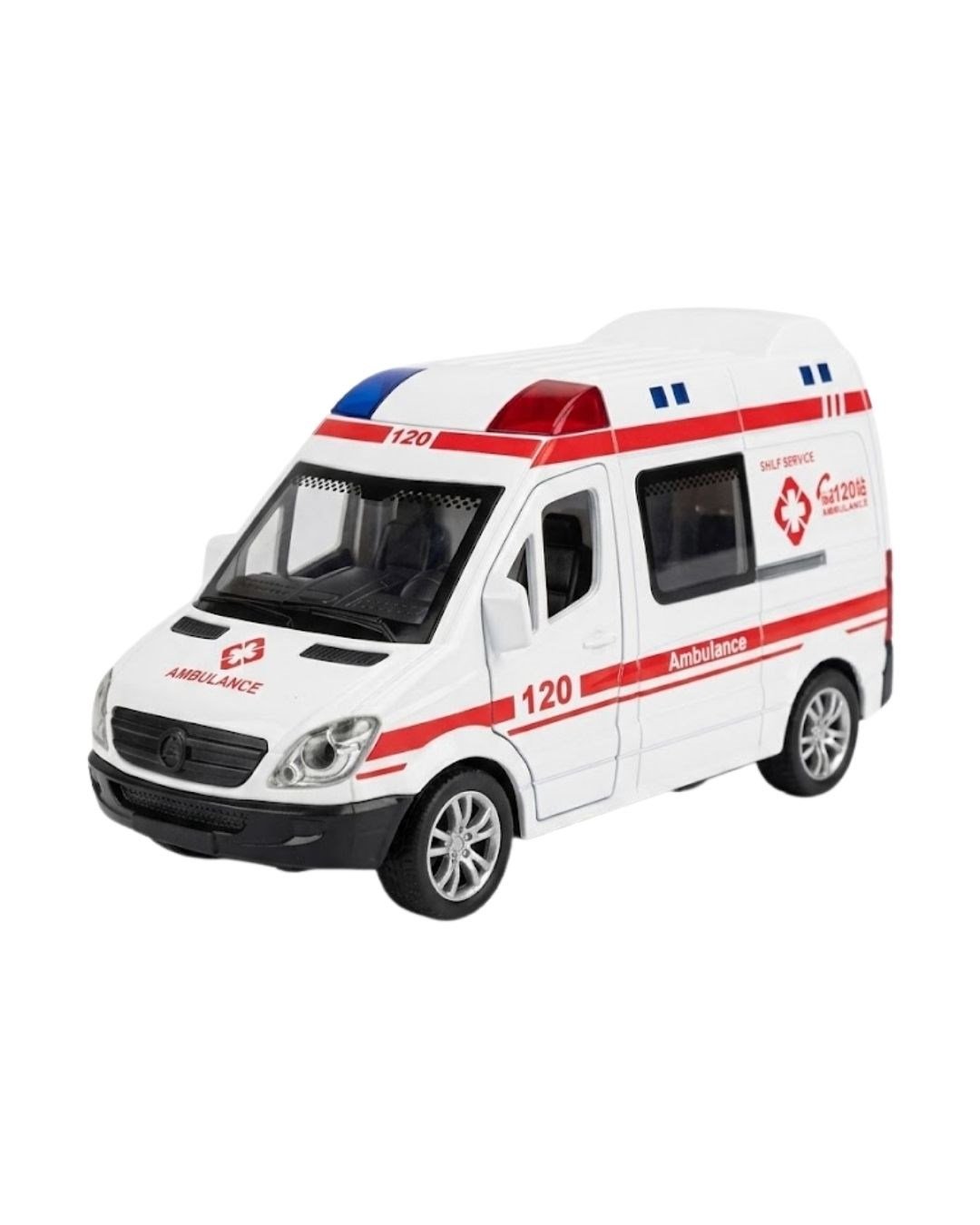 Çek-Bırak ve Sürmeli Arabalar, 4İ OYUNCAK, Sürmeli Sesli Işıklı Oyuncak Ambulans Kapıları Açılabilen Yan Kapı Sürgülü 15 cm 45203
