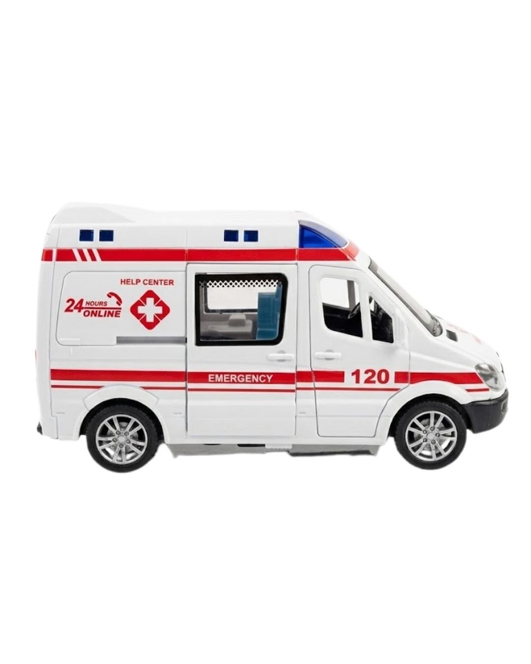 Çek-Bırak ve Sürmeli Arabalar, 4İ OYUNCAK, Sürmeli Sesli Işıklı Oyuncak Ambulans Kapıları Açılabilen Yan Kapı Sürgülü 15 cm 45203