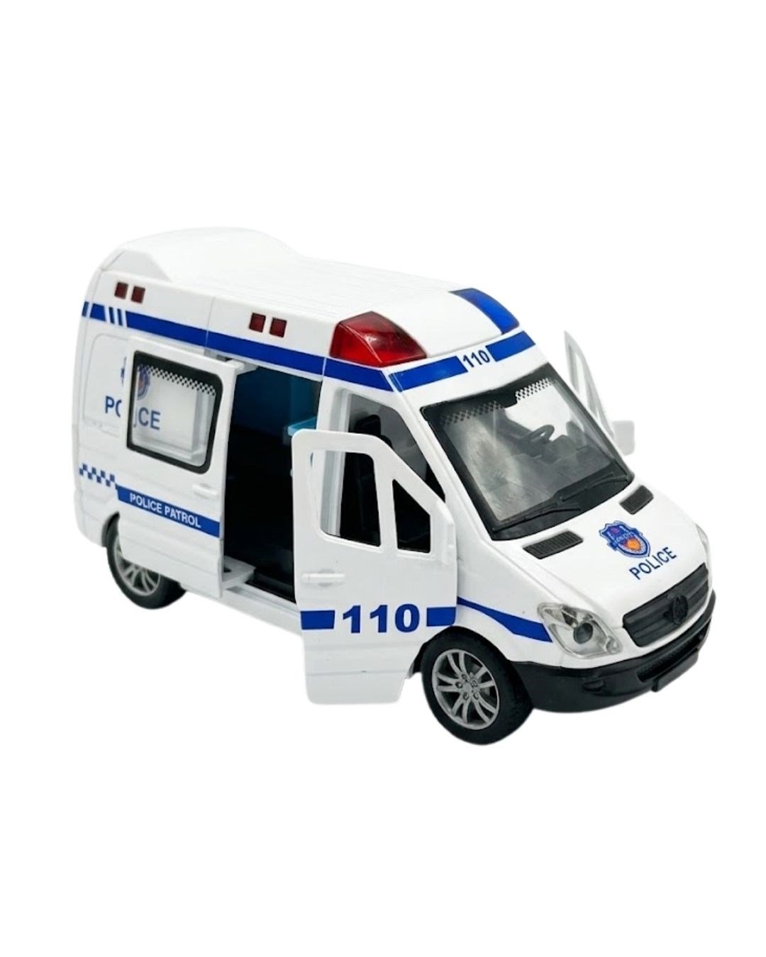 Çek-Bırak ve Sürmeli Arabalar, 4İ OYUNCAK, Sürmeli Sesli Işıklı Oyuncak Polis Aracı Kapıları Açılabilen Yan Kapı Sürgülü 15 cm 45203