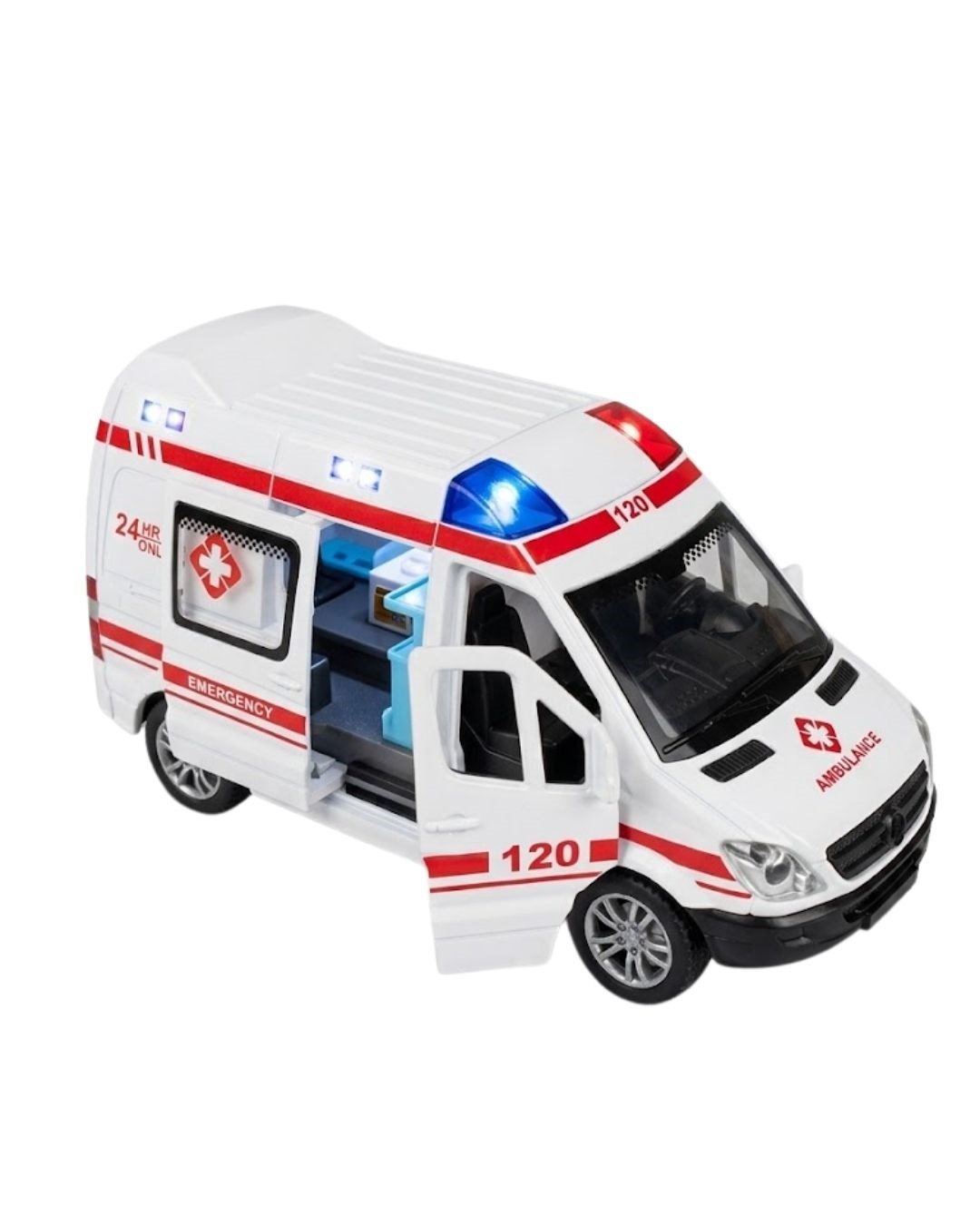 Çek-Bırak ve Sürmeli Arabalar, 4İ OYUNCAK, Sürmeli Sesli Işıklı Oyuncak Ambulans Kapıları Açılabilen Yan Kapı Sürgülü 15 cm 45203