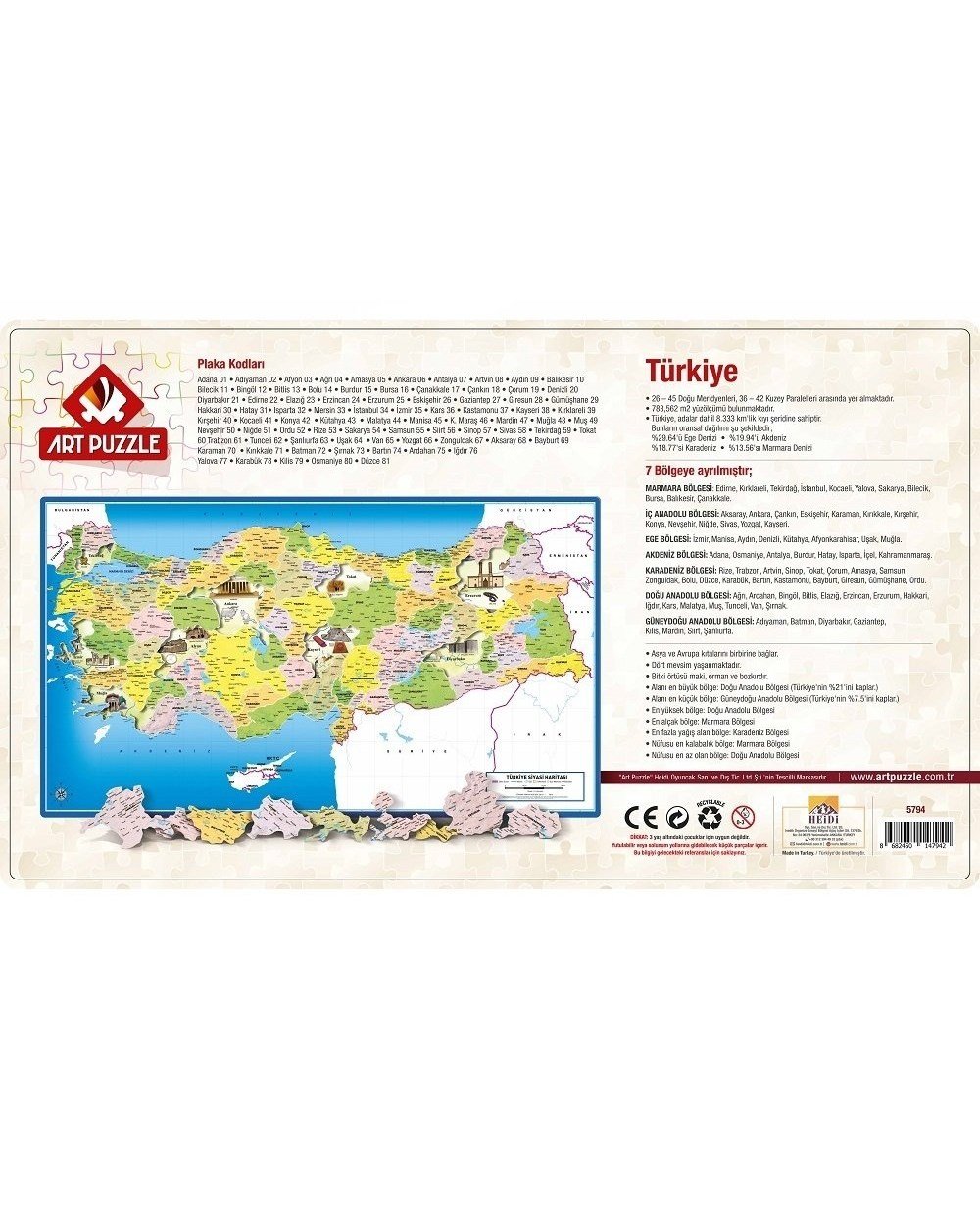 Çocuk Puzzle, ART PUZZLE, Art Çocuk Puzzle 81 Parça Türkiye Siyasi Haritası Frame Puzzle